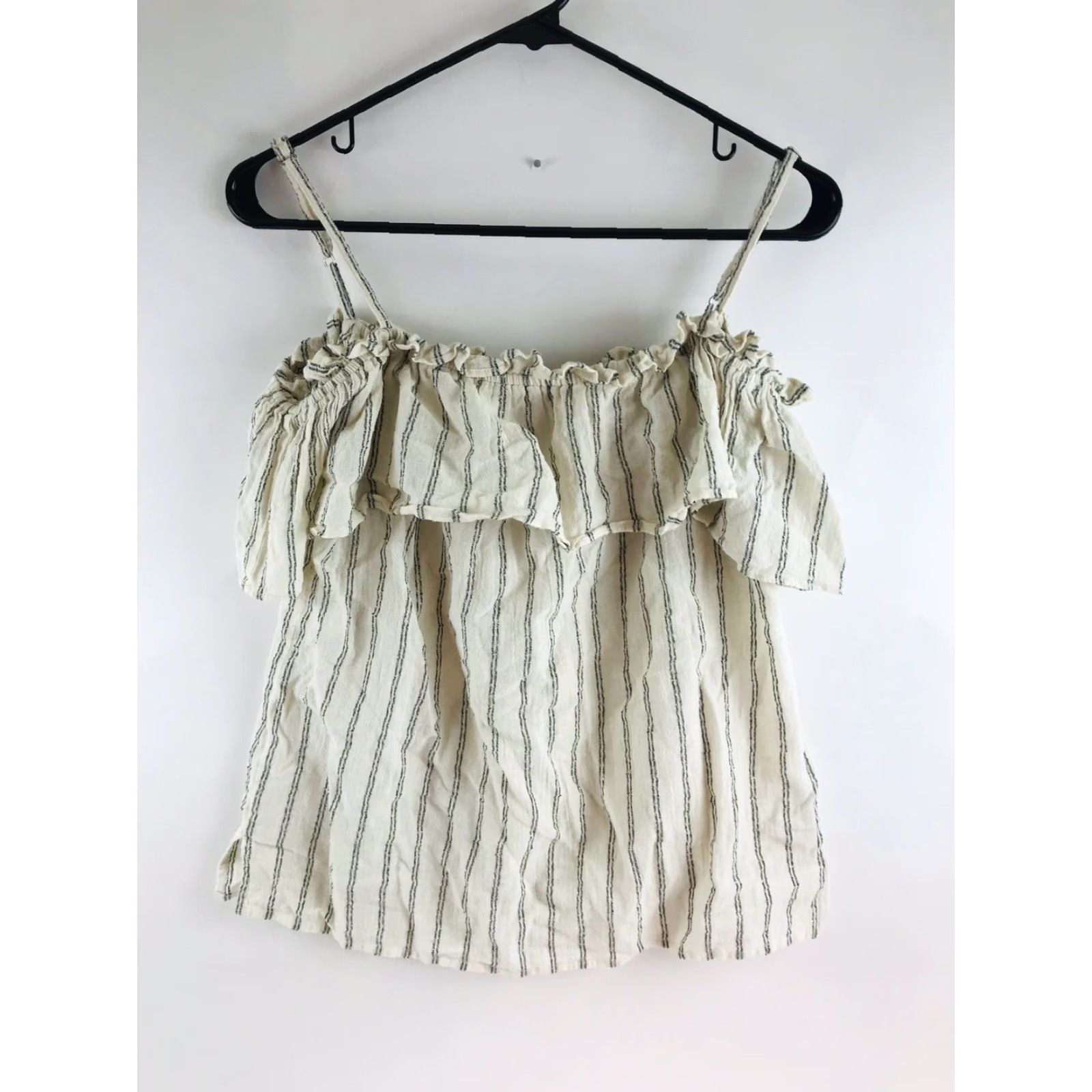 Vintage Elan Tank Top Size L Cream Black Stripe Sleeveless Spaghetti Strap Off Shoulder Women Summer Vintage: No (adjusted within rules?) Size L / US 10 / IT 46 - 2 Thumbnail