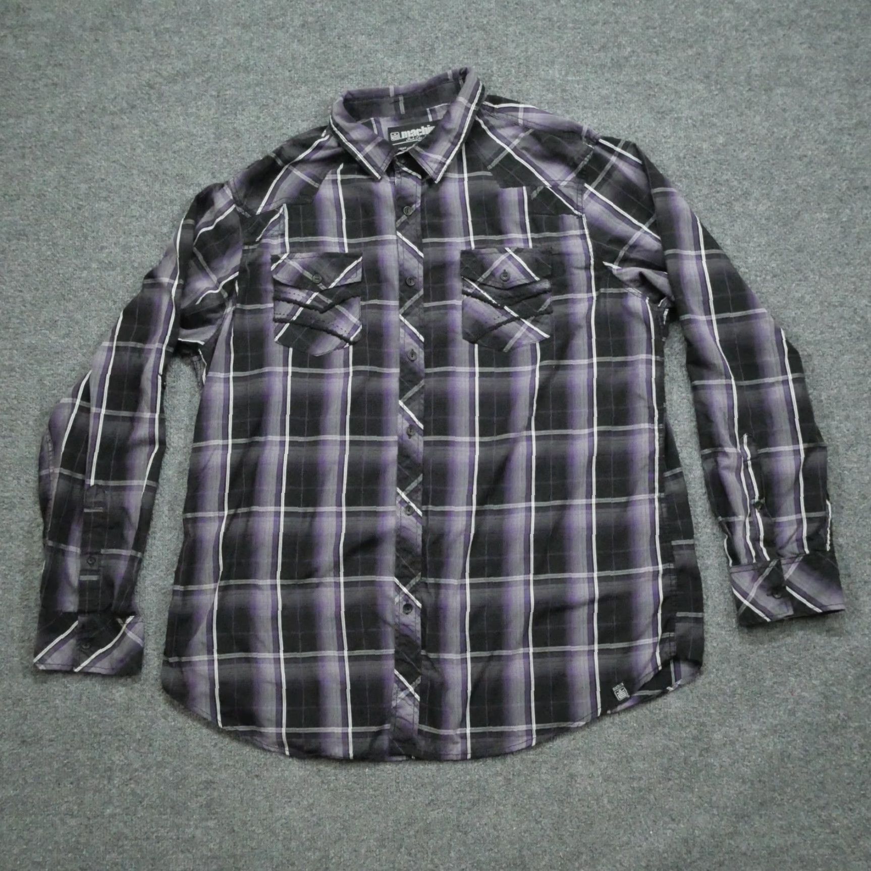 Toy Machine Machine Shirt Mens 2XL XXL Plaid Purple Black Button-Up Western Pocket Collared Button-Up Shirt - Size 2XL - Color Purple - Brand Machine Size US XXL / EU 58 / 5 - 3 Thumbnail