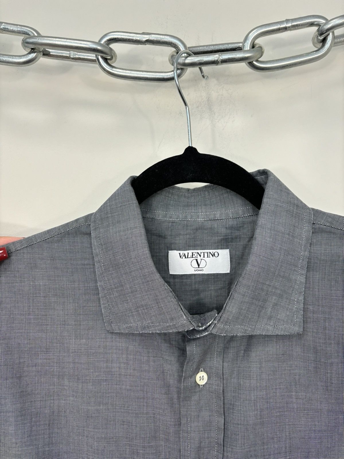 Valentino × Vintage Vintage Valentino Gray Pocket Logo Luxury Shirt Size US XL / EU 56 / 4 - 6 Thumbnail