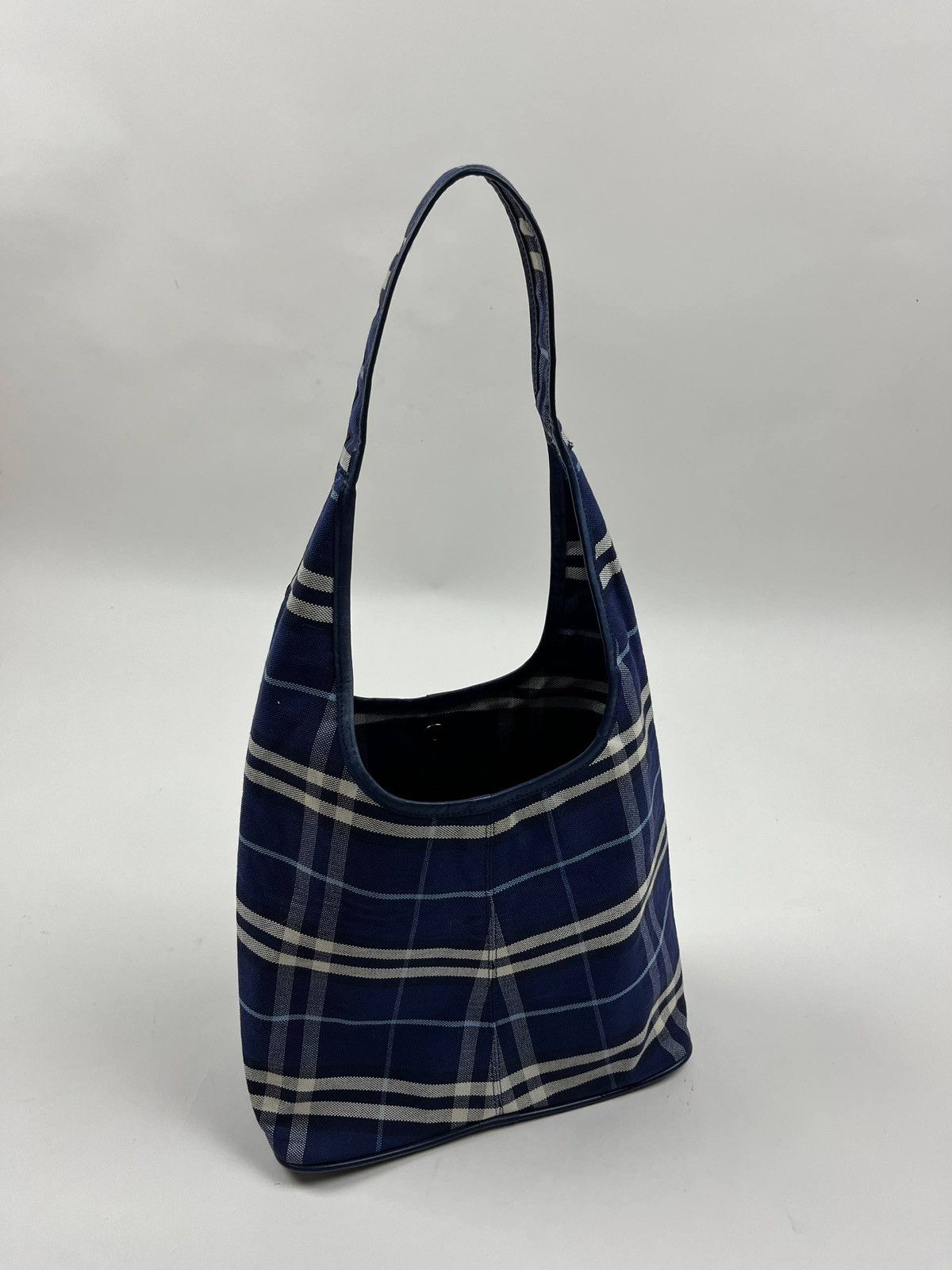 Burberry Blue Nova Check Plaid Shoulder Bag Canvas Hobo Tote Y2K Rare Size ONE SIZE - 3 Thumbnail