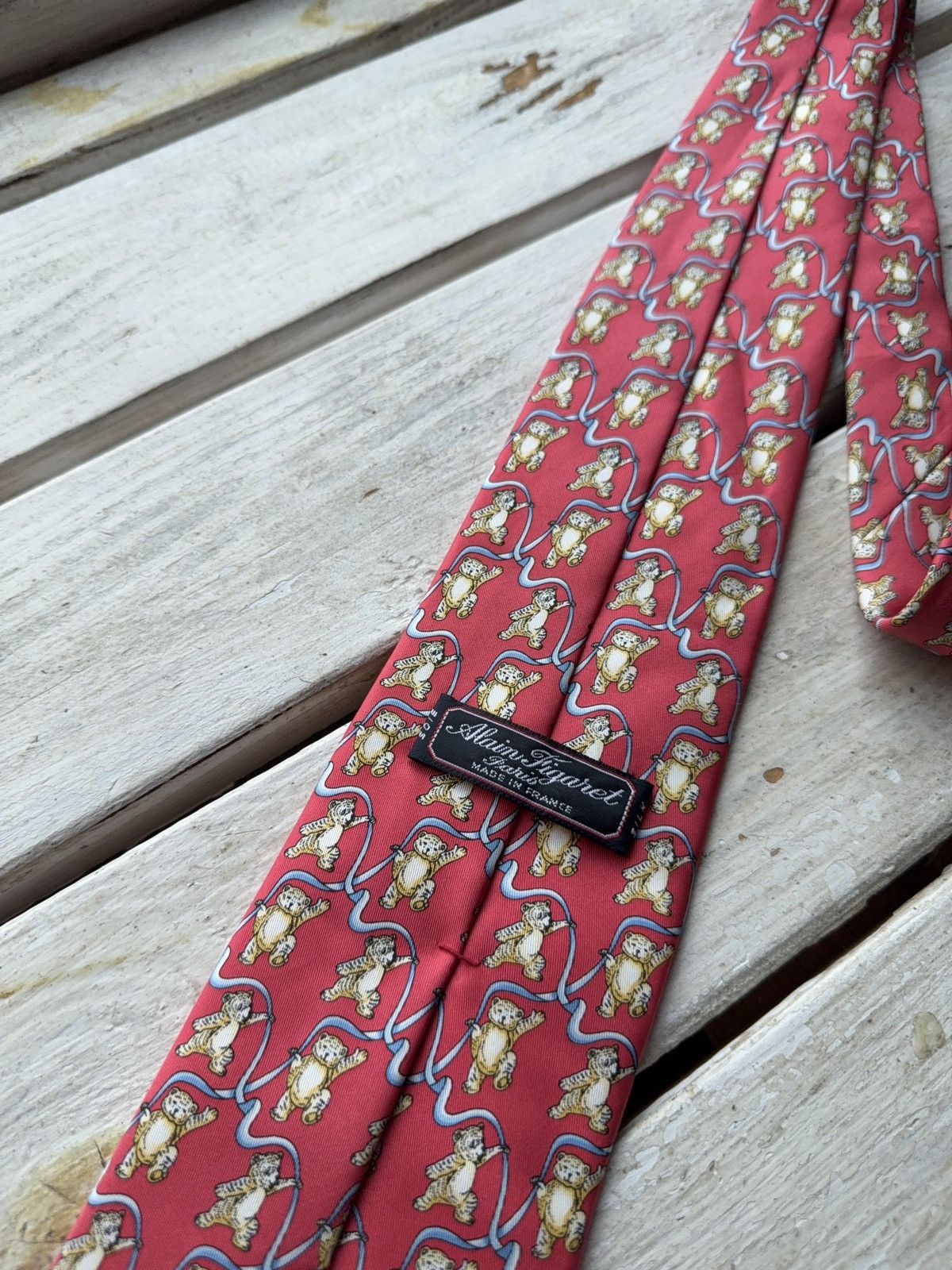Designer Alain Figaret Paris Silk TieTeddy Bear Print Made in France Size ONE SIZE - 9 Thumbnail
