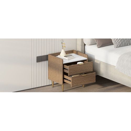 Designer × Homemade Wooden Nightstand with 2 Drawers and Marbling Worktop, Morde Size US L / EU 52-54 / 3 - 8 Thumbnail