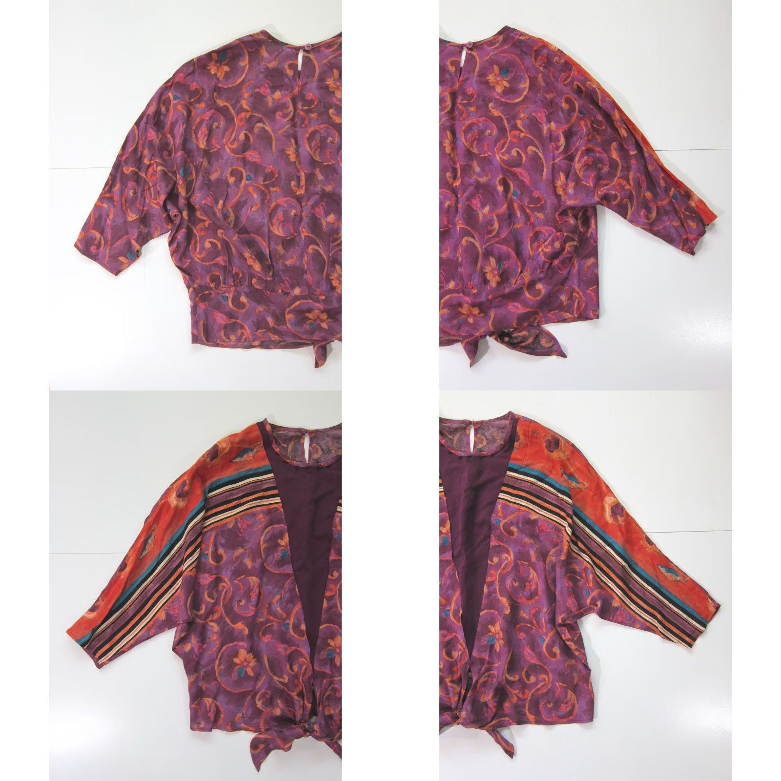 Vintage Solitaire Blouse Tunic Lagenlook Floral 100% Rayon Purple Orange 3/4 Sleeve Women Vintage L Size L / US 10 / IT 46 - 8 Thumbnail