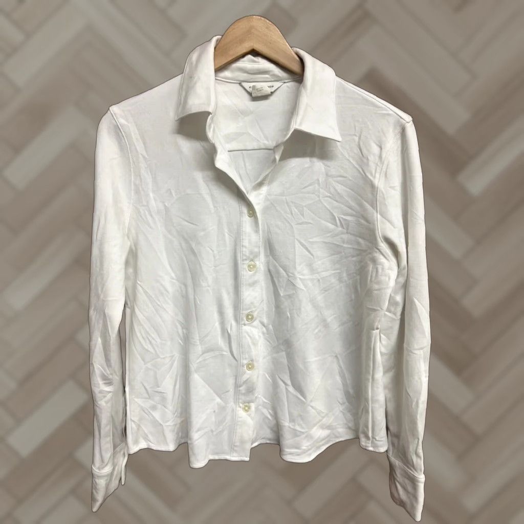 Club Monaco Club Monaco Womens White Long Sleeve Button-Up Size L Size L / US 10 / IT 46 - 1 Thumbnail