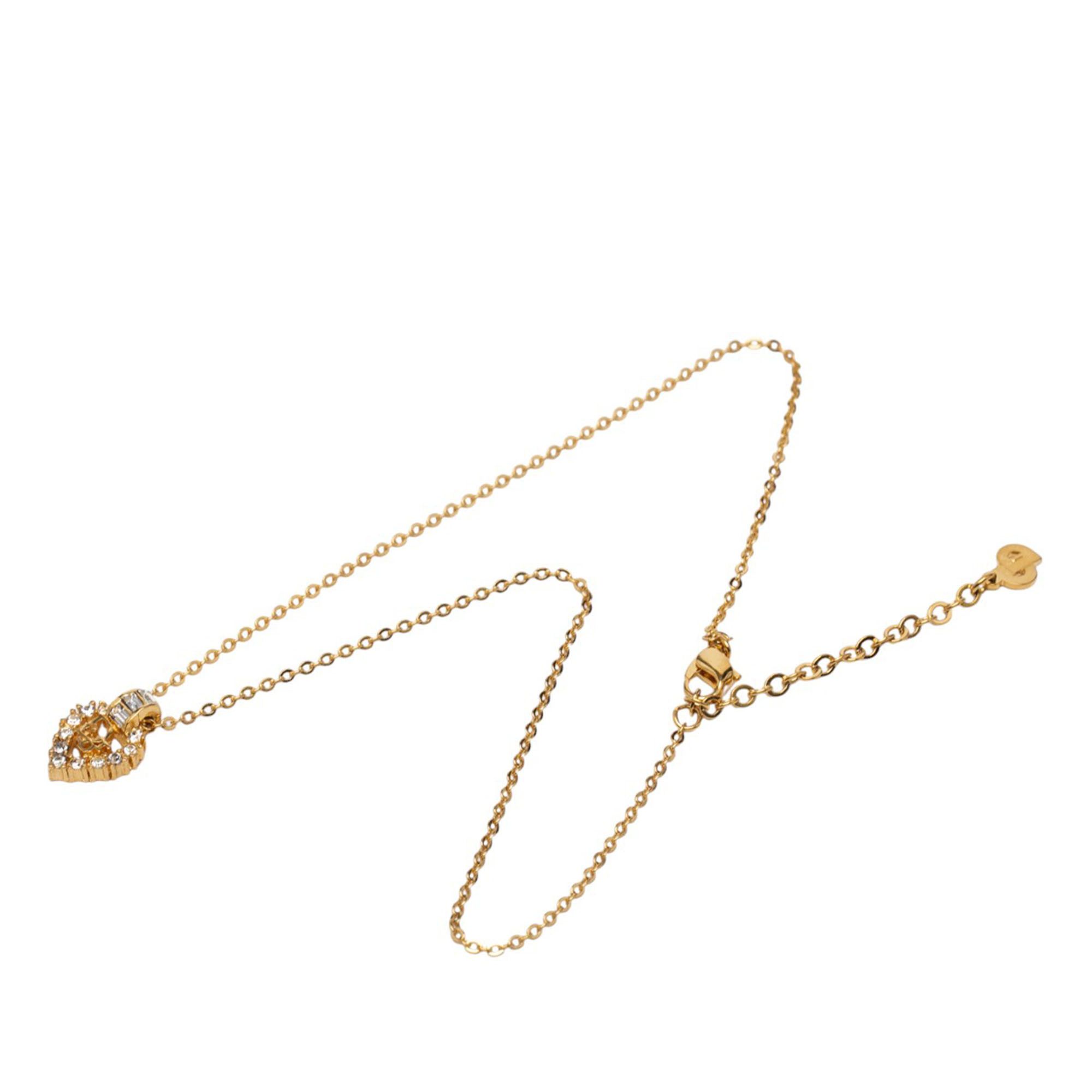 Dior Dior Gold Plated Rhinestone Logo Heart Pendant Necklace Size ONE SIZE - 1 Thumbnail