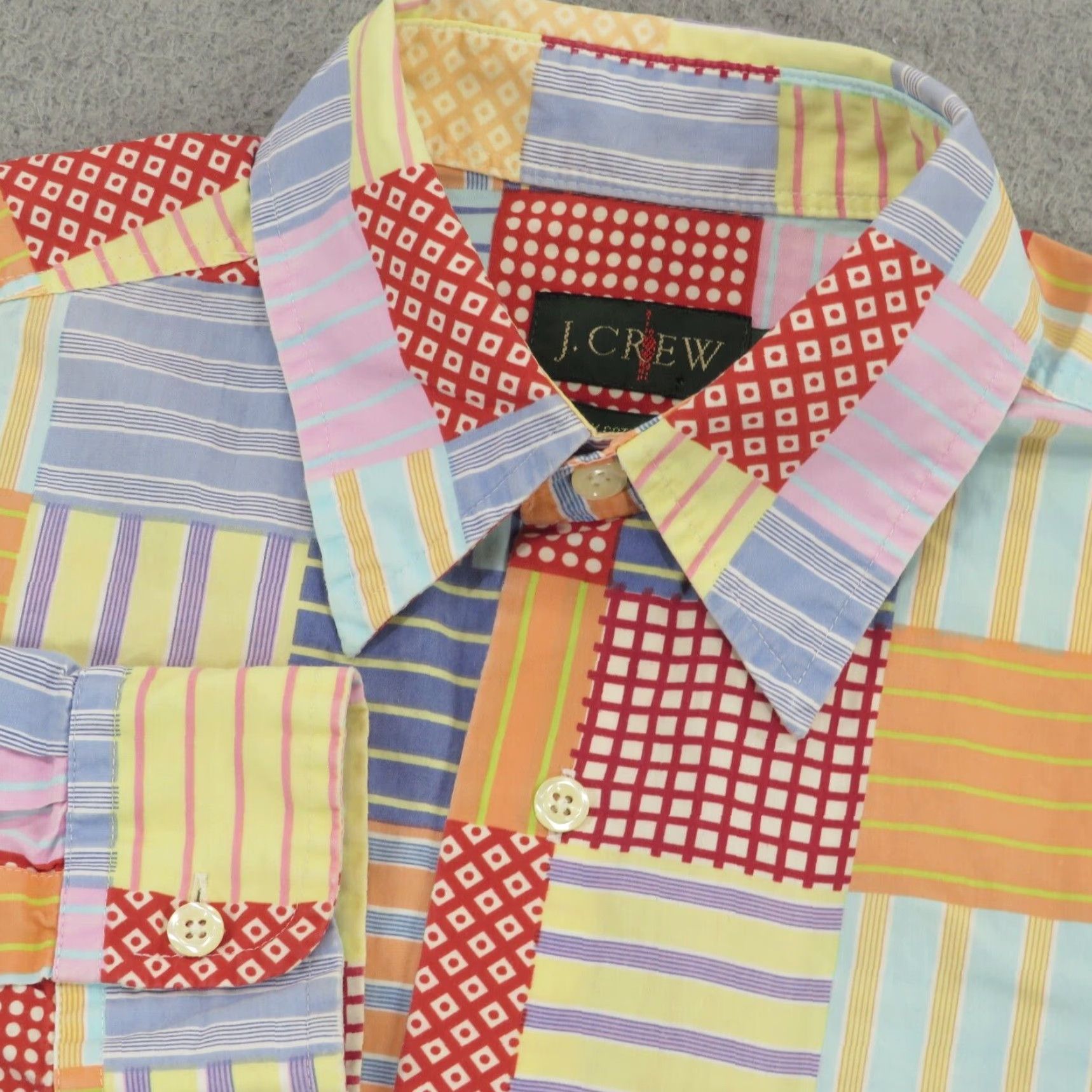 J.Crew VINTAGE J.CREW Shirt Mens Small Oarsman Patchwork Plaid Geometric Preppy Button 90s Size US S / EU 44-46 / 1 - 2 Thumbnail