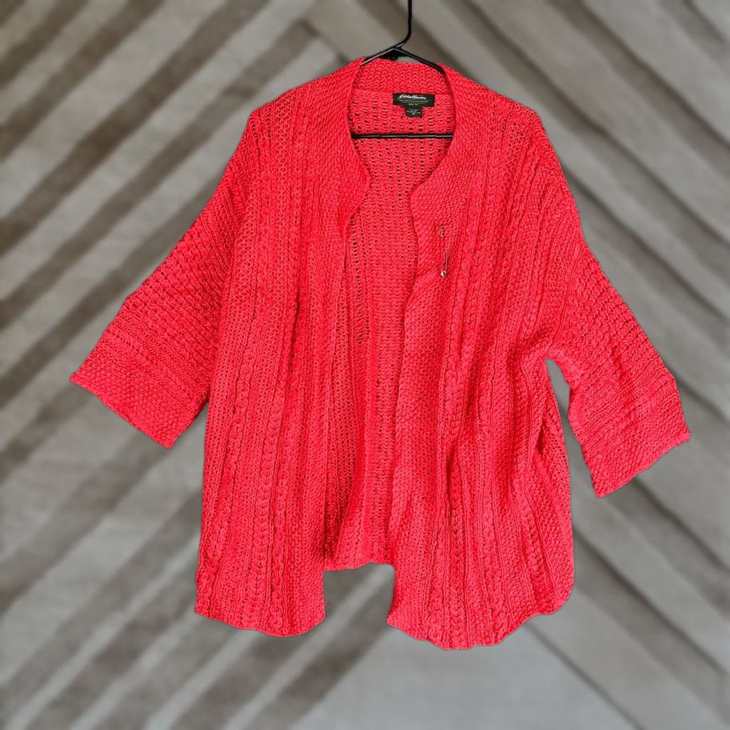Eddie Bauer Eddie Bauer Cardigan Womens Red Open Linen Knit XL Sweater Knit Style Casual Workwear Holiday 90s? Size XL / US 12-14 / IT 48-50 - 1 Thumbnail