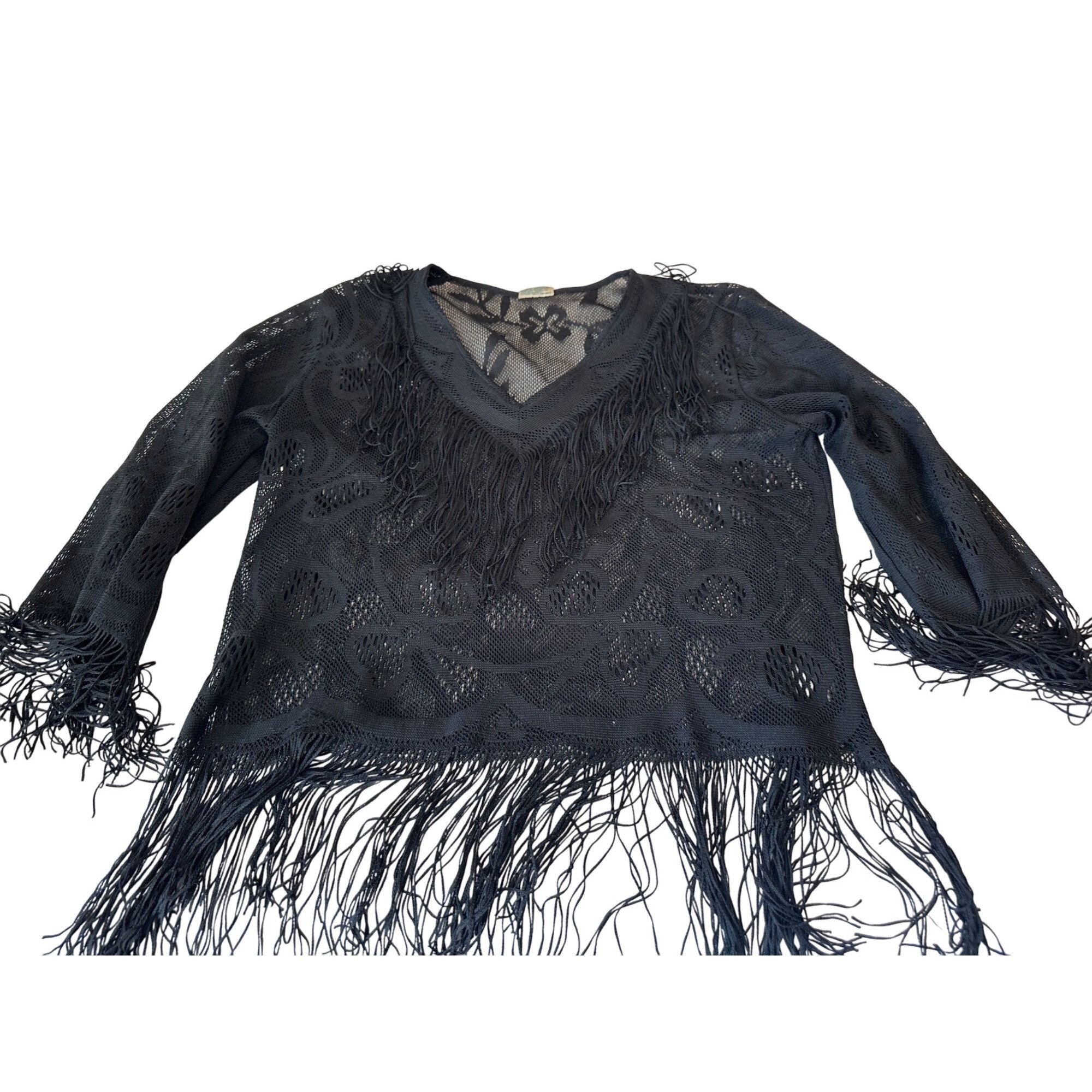 Japanese Brand VTG 1950 Black handwoven open knit blouse M floral lace Pa Size M / US 6-8 / IT 42-44 - 13 Thumbnail