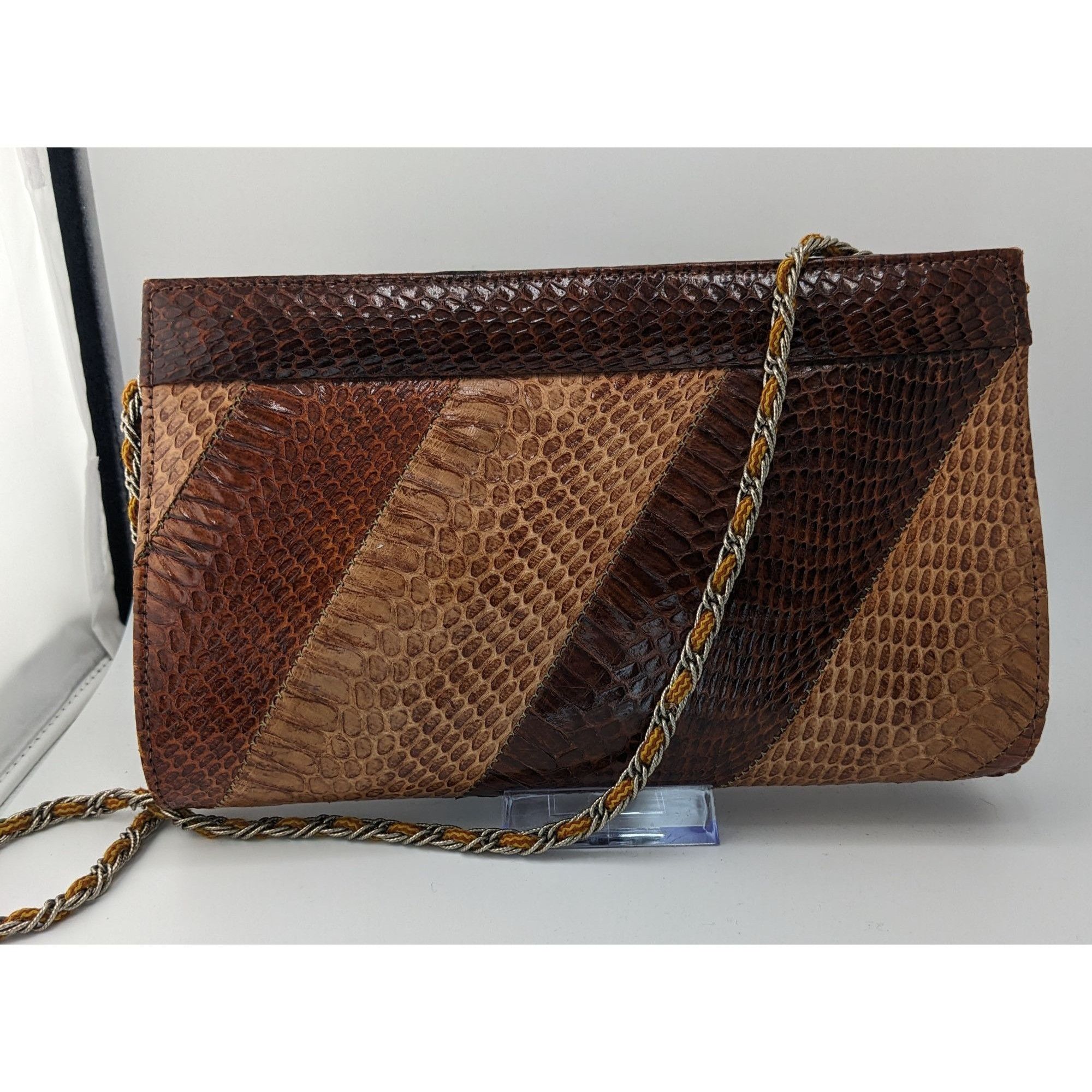 Other Vintage Patchwork Snakeskin Leather Clutch With Chain Strap Size ONE SIZE - 4 Thumbnail