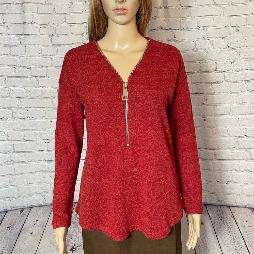 Other Soft Surroundings Valentina Zip Red Sweater Size XS Size XS / US 0-2 / IT 36-38 - 2 Thumbnail