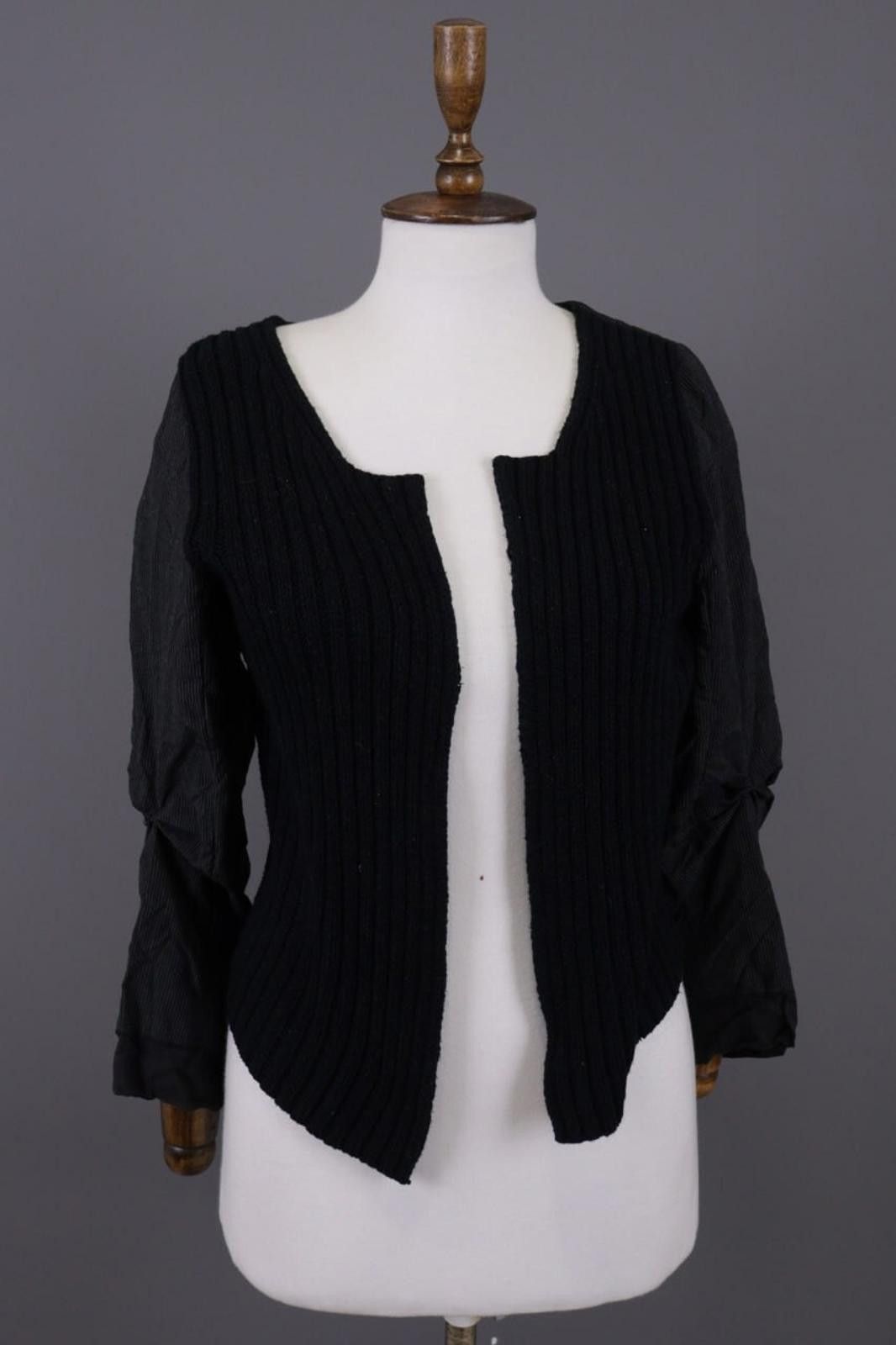 Designer Cop.Copine Black Ribbed Open Lightweight Cardigan Size L Size L / US 10 / IT 46 - 1 Thumbnail