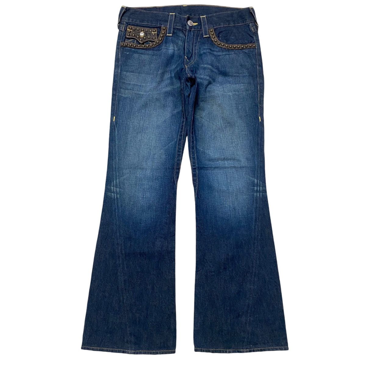 True Religion Vintage True Religion Denim Flare Jeans Leather Flap Size US 31 - 2 Thumbnail