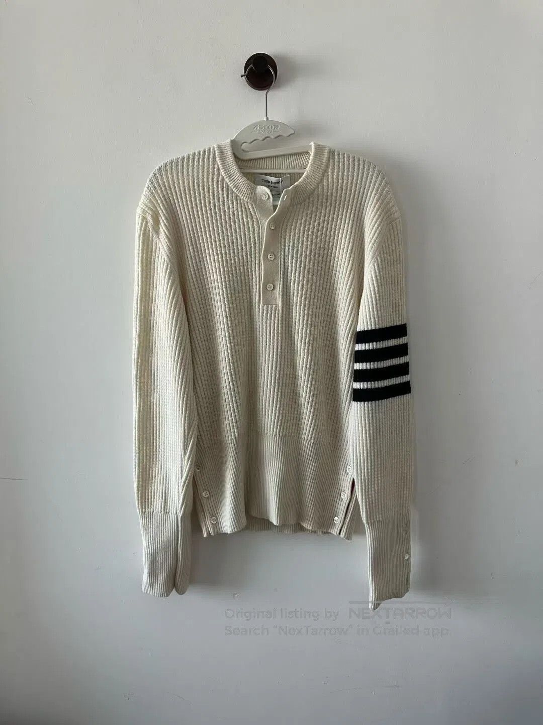 Thom Browne Thom Browne Cream White Henley Neck Sleeve Patch Cashmere Size US L / EU 52-54 / 3 - 1 Thumbnail