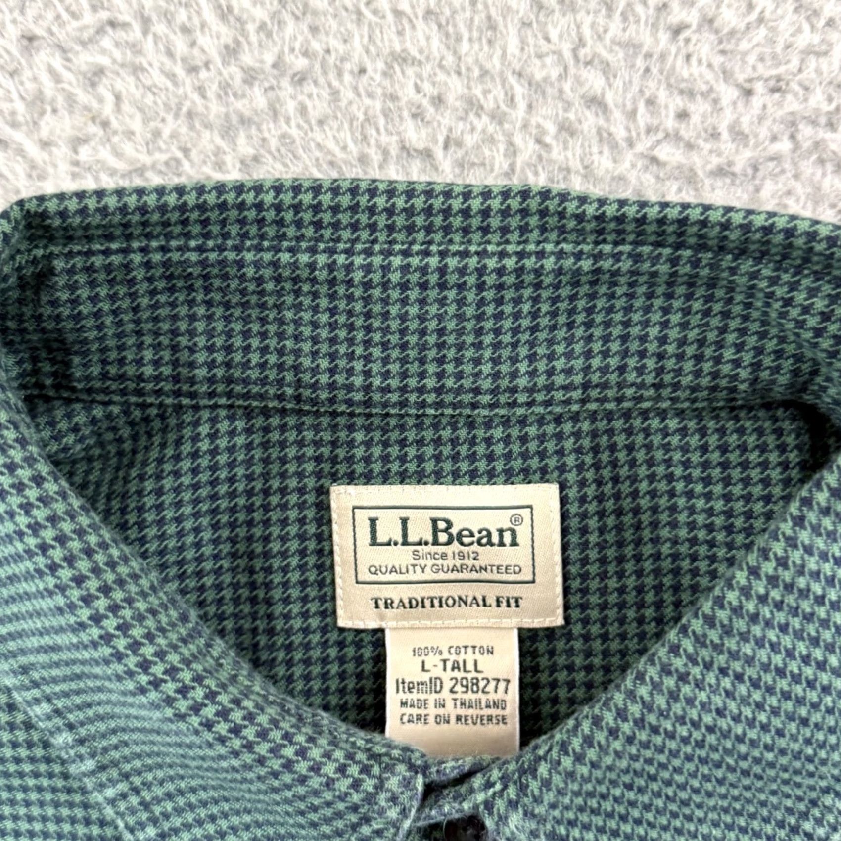 Vintage L.L. Bean Shirt Mens LT Green Houndstooth Button-Down Regular Fit Tall Large Button-Up Casual, Workwear, Travel, Formal, Vintage: No Size US L / EU 52-54 / 3 - 6 Thumbnail