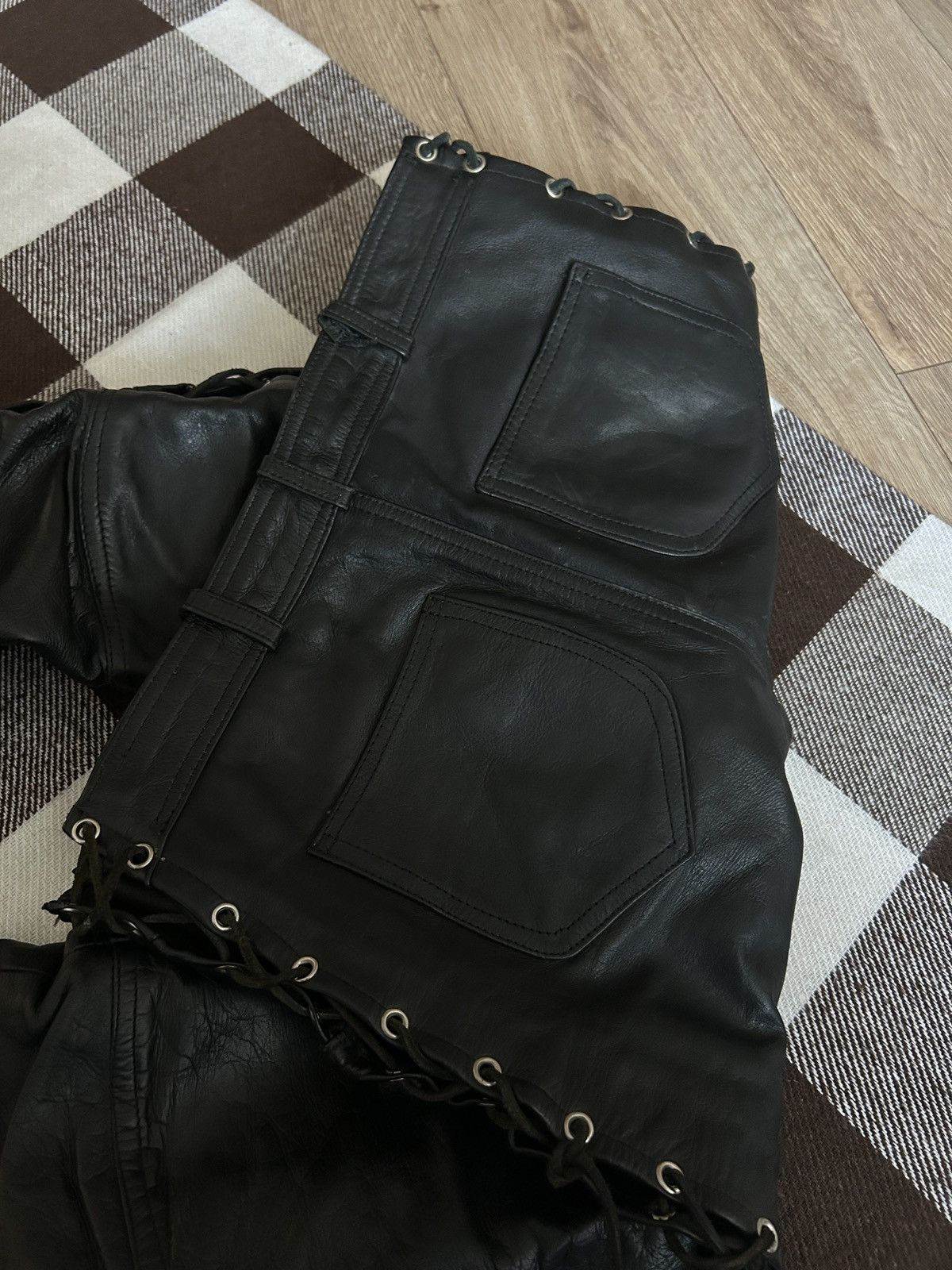 Genuine Leather Vintage Cow boys biker leather pants mens avant-garden Size US 31 - 3 Thumbnail