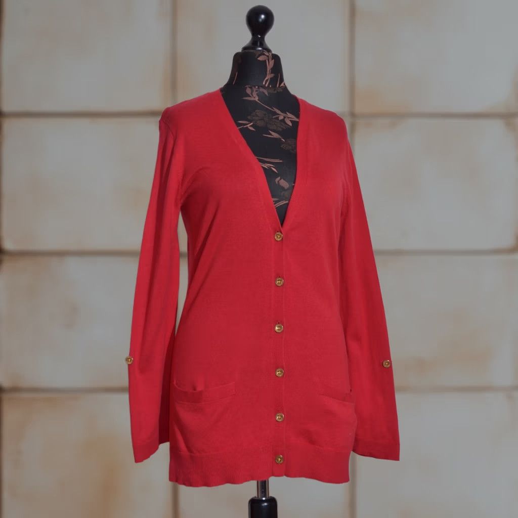 Ralph Lauren Lauren Ralph Lauren Cardigan Shirt Women Red Cotton Knit V-Neck Pockets M Size M / US 6-8 / IT 42-44 - 1 Thumbnail