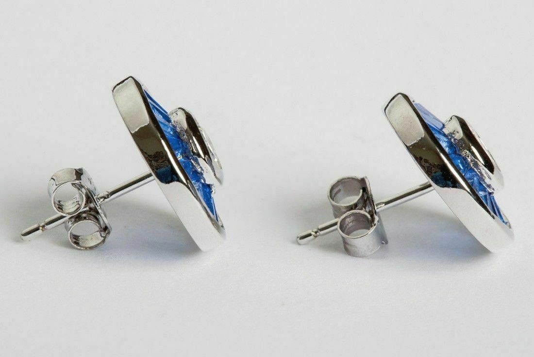 Designer Blue Baguette and Clear Cubic Zirconia Silver Earrings Size ONE SIZE - 2 Thumbnail
