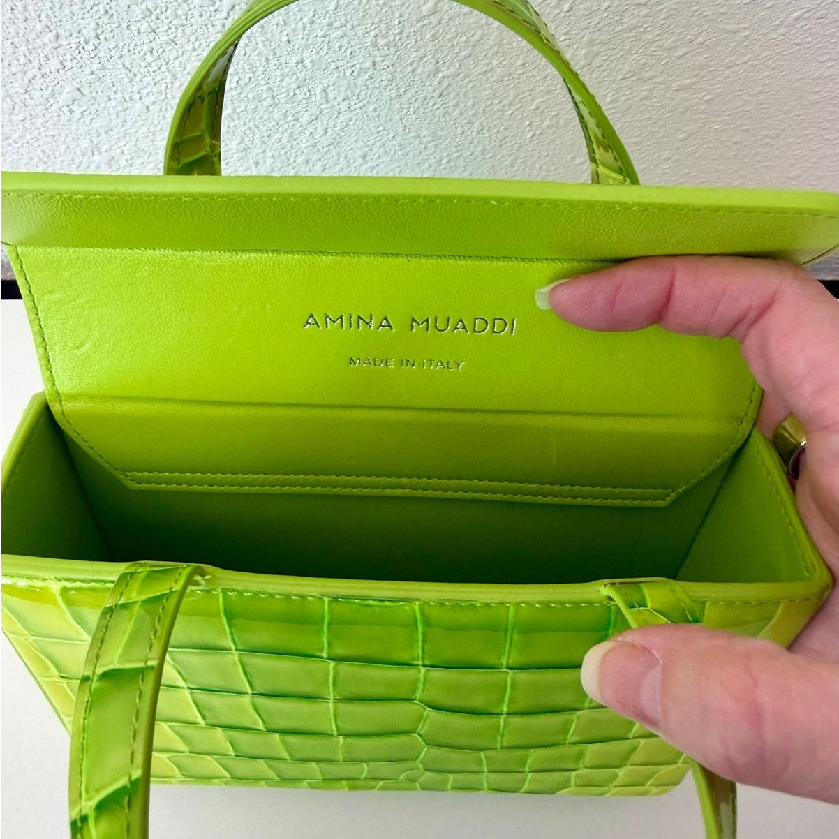 Amina Muaddi EUC Amina Muaddi Mini Croc Embossed Lime Green Bag Size ONE SIZE - 3 Thumbnail