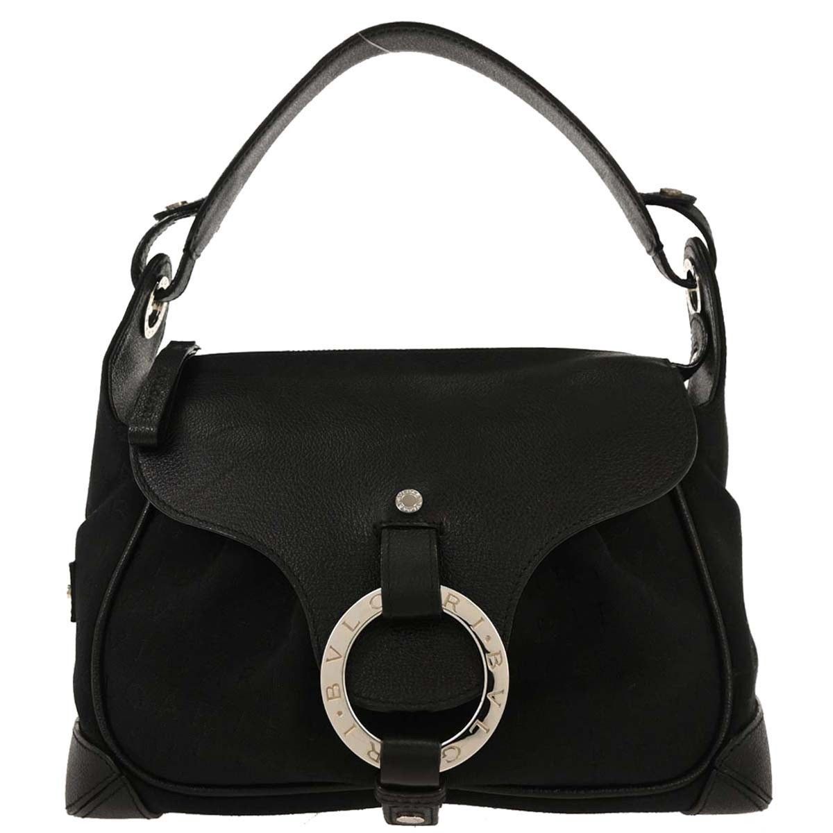 Bvlgari Canvas Logomania With Leather Shoulder Bag Black