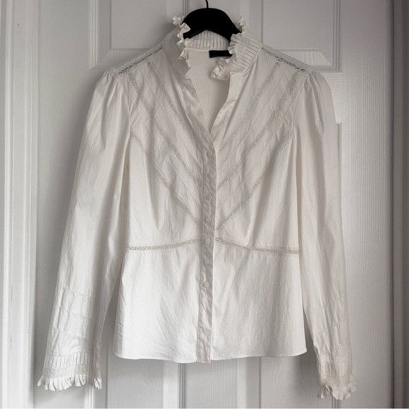 Prada PRADA Pearl White Lace Button Down Collared Women's Blouse Size L / US 10 / IT 46 - 1 Thumbnail