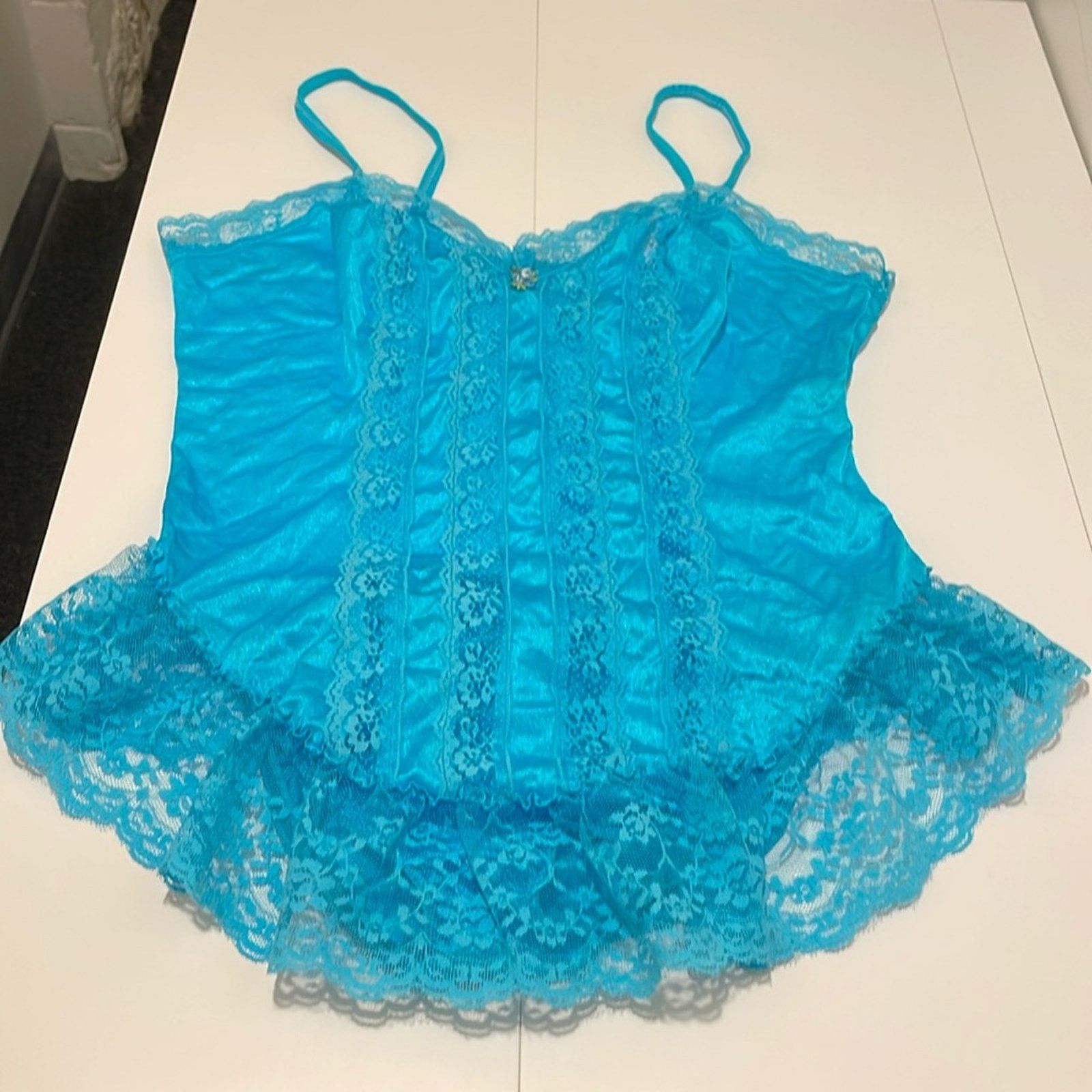 Vintage Nan Flower Brand Teal Blue Teddy Size Large Vintage Lingerie Size ONE SIZE - 1 Thumbnail