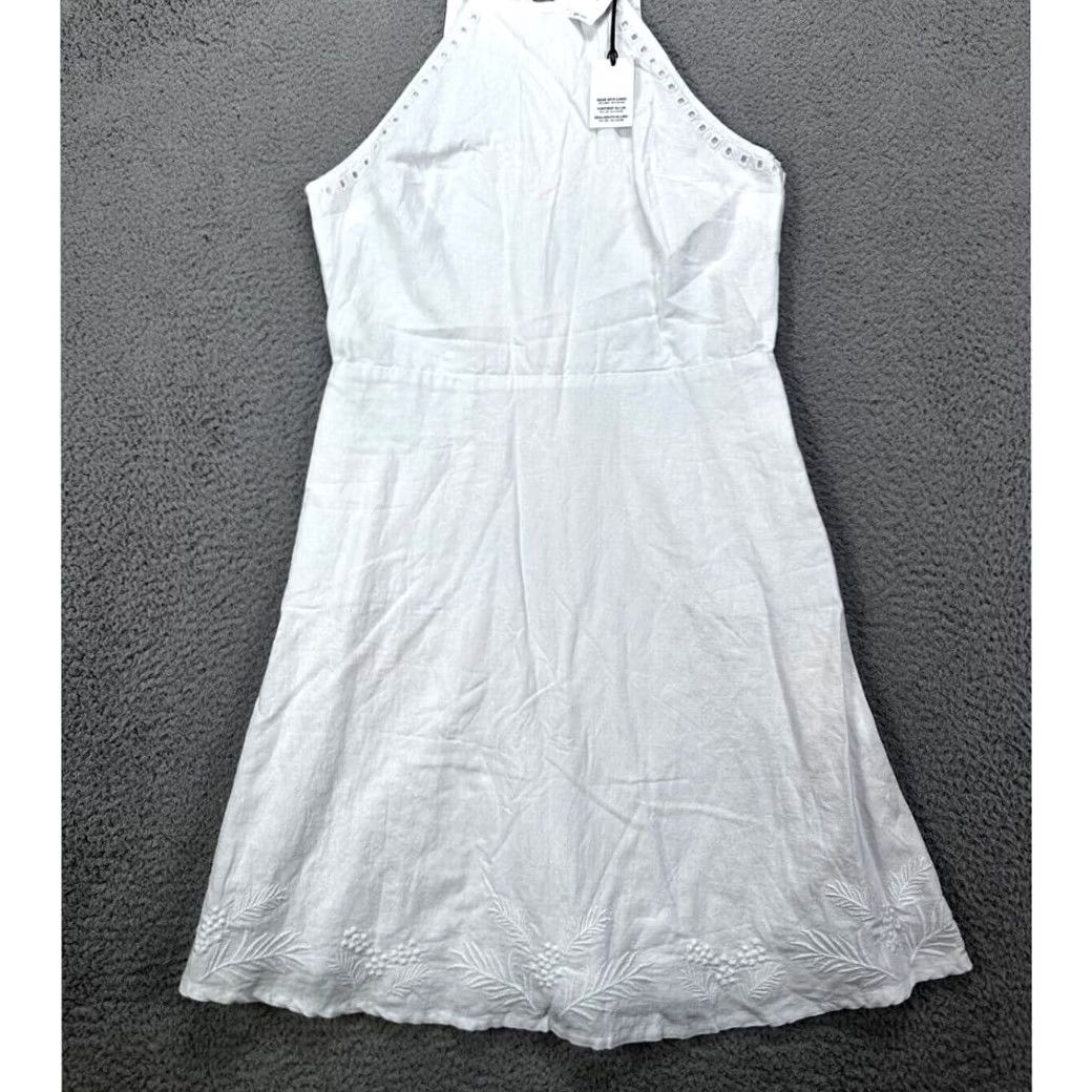 Gap Gap Linen Blend A-Line Dress Womens 4T White Embroidered Halter Neck Ladies NEW Size S / US 4 / IT 40 - 2 Thumbnail