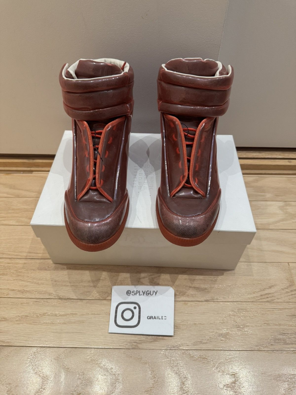 Maison Margiela Future Red PVC Men 10 43 Leather High Top