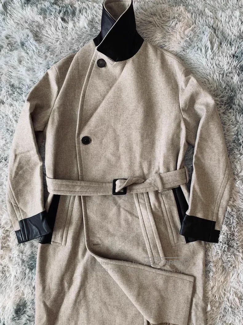 Hermes Show model pure cashmere wool blend leather trench