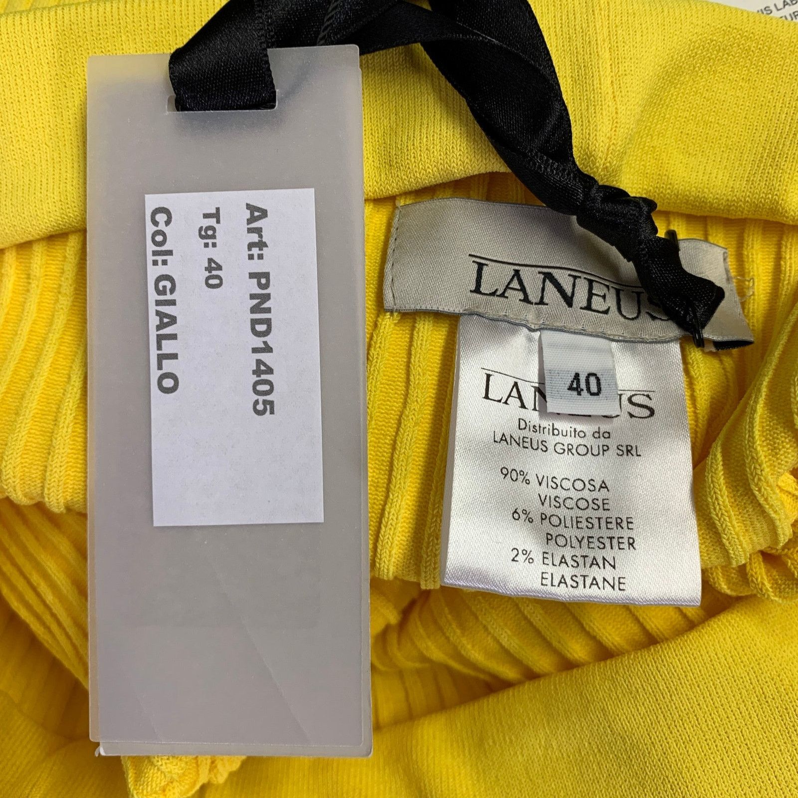Laneus LANEUS 4 Yellow Viscose Blend Ribbed Bell Bottom Leggings Size 27" / US 4 / IT 40 - 4 Thumbnail