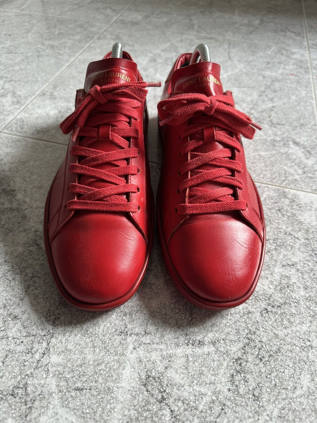 Saint Laurent Paris Saint Laurent SL01 Red Leather Low Sneakers Size US 9 / EU 42 - 4 Thumbnail