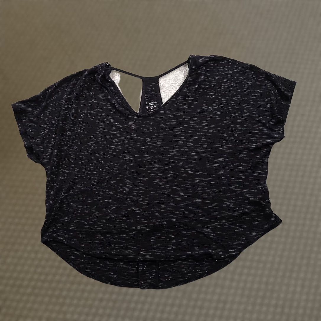Calvin Klein VINTAGE Calvin Klein Performance Womens Large Black Heathed Quick Dry Short Sleeve Size 36" / US 14 / IT 50 - 1 Thumbnail