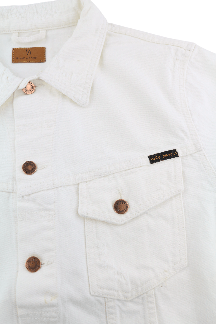Nudie Jeans BILLY L Pitch White Worn Polo Unlined Light Jacket 82425 Size US L / EU 52-54 / 3 - 4 Thumbnail