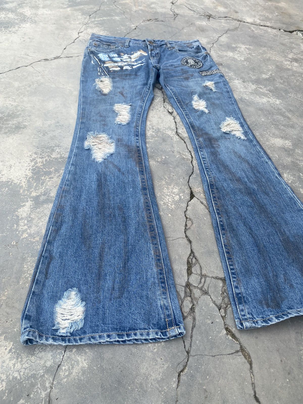 Japanese Brand ☠️GLAD NEWS☠️ Distressed Flare Size US 34 / EU 50 - 3 Thumbnail