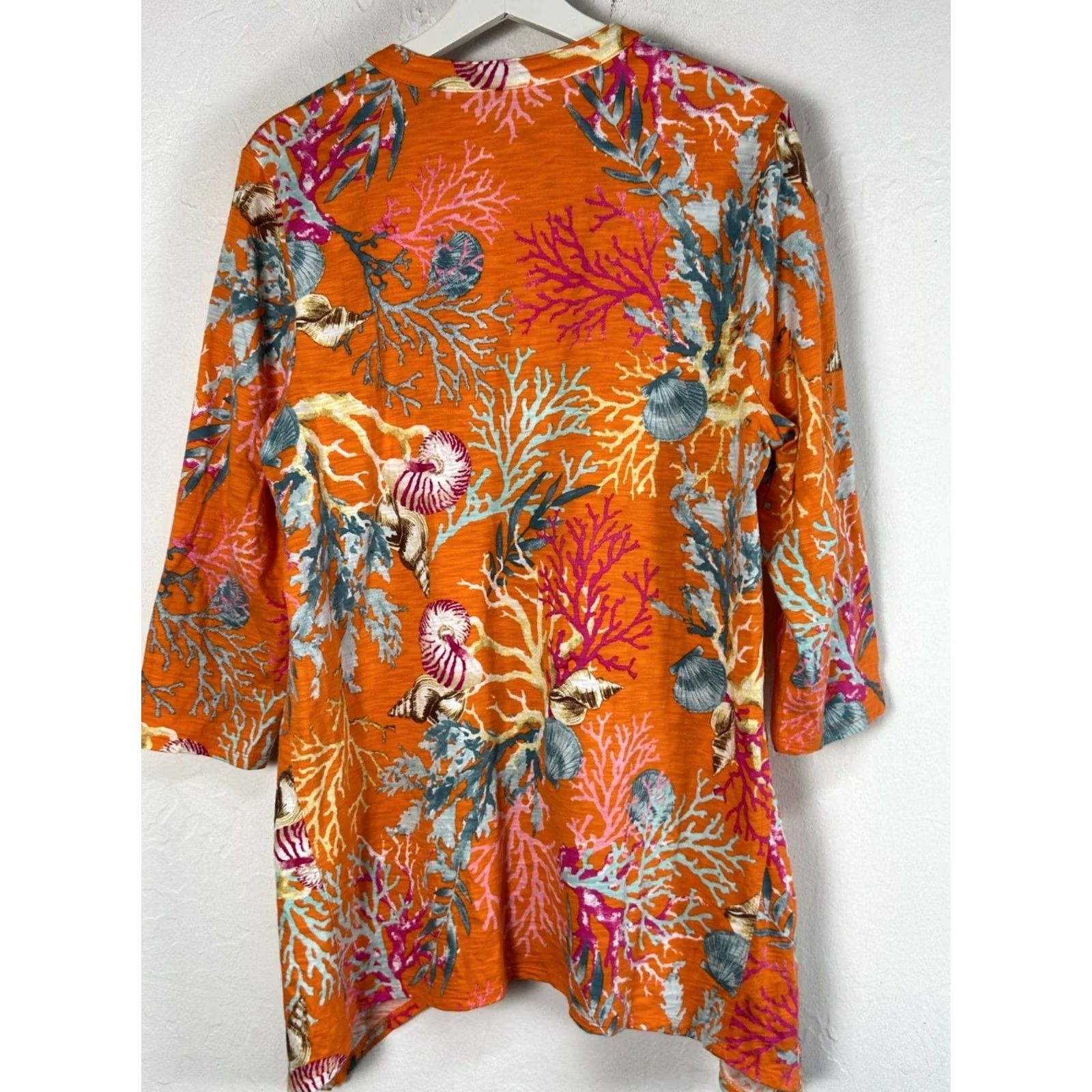 Vintage Chico'S Womens Orange Reef Print Tunic Size 2 Large 3/4 Sleeve Summer Top Casual Size L / US 10 / IT 46 - 3 Thumbnail