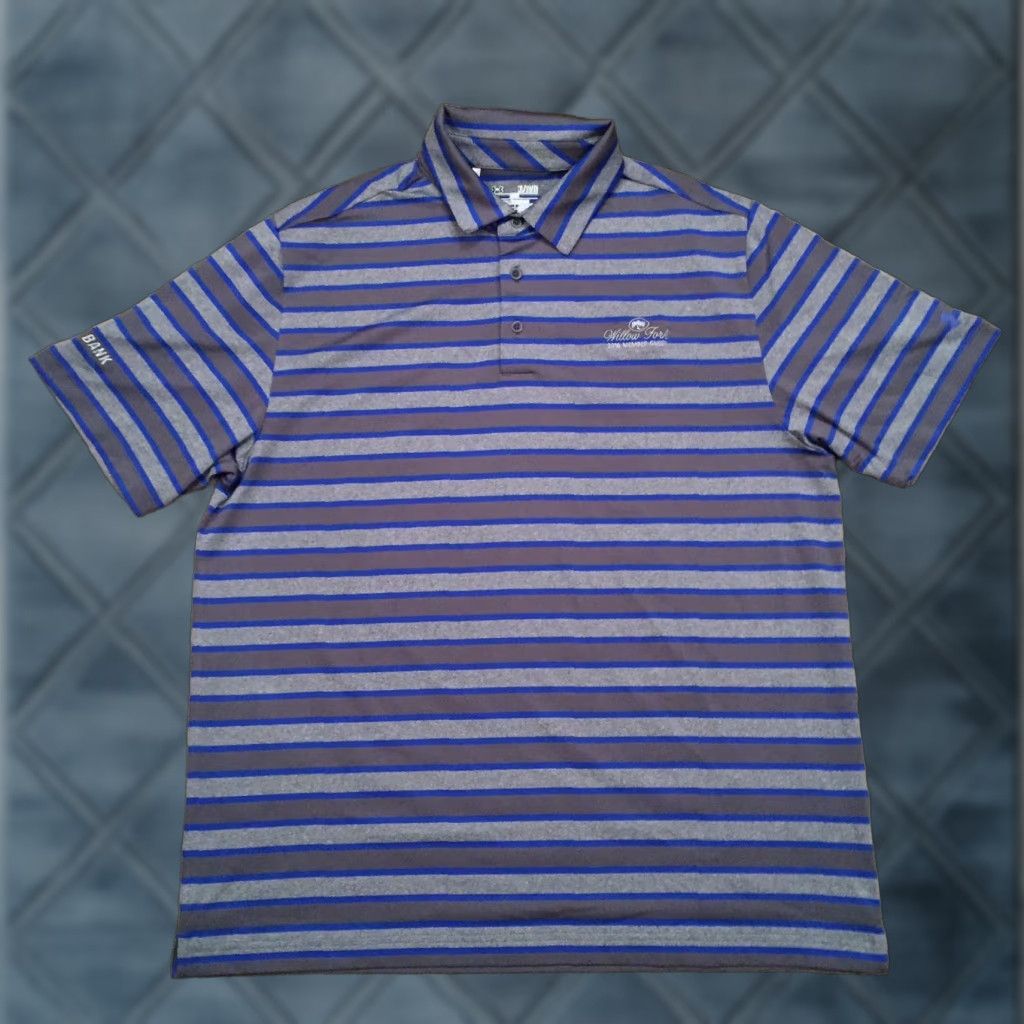Under Armour Under Armour Polo Shirt Mens XL Blue Gray Striped Short Sleeve Loose Heat Gear Size US XL / EU 56 / 4 - 1 Thumbnail