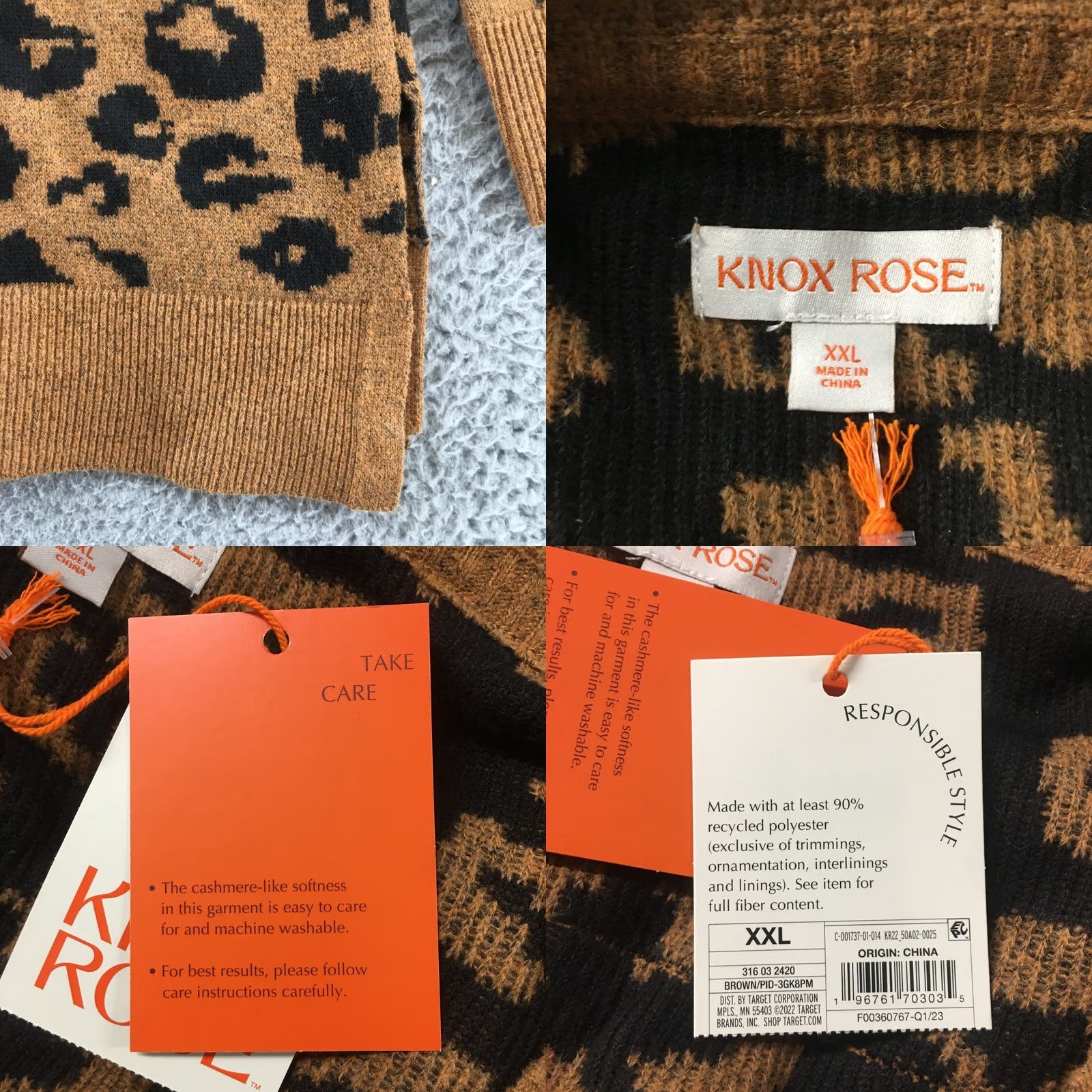 Vintage Knox Rose V-neck Sweater Women 2XL Brown Leopard Knit Pullover Casual NEW Size XXL / US 16-18 / IT 52-54 - 10 Thumbnail