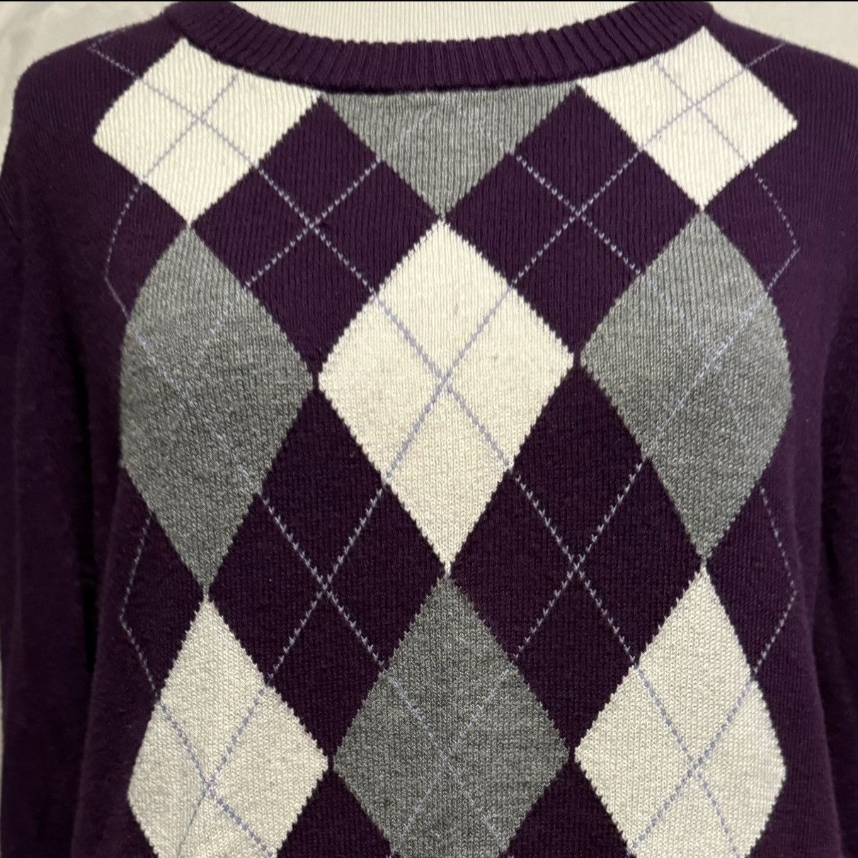 Merona Retro, Eggplant Purple, Argyle Patterned, Rayon Knit Sweater Size ONE SIZE - 9 Thumbnail
