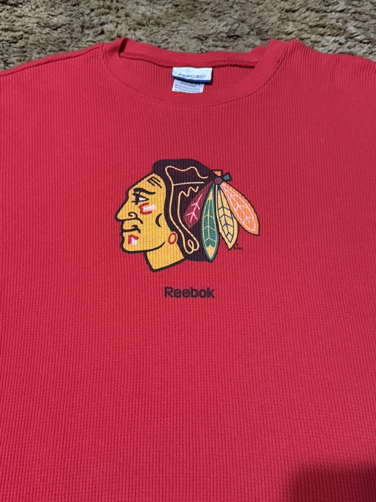 Reebok Vintage Reebok NHL Waffle Knit Long Sleeve Red Medium Size US M / EU 48-50 / 2 - 2 Thumbnail