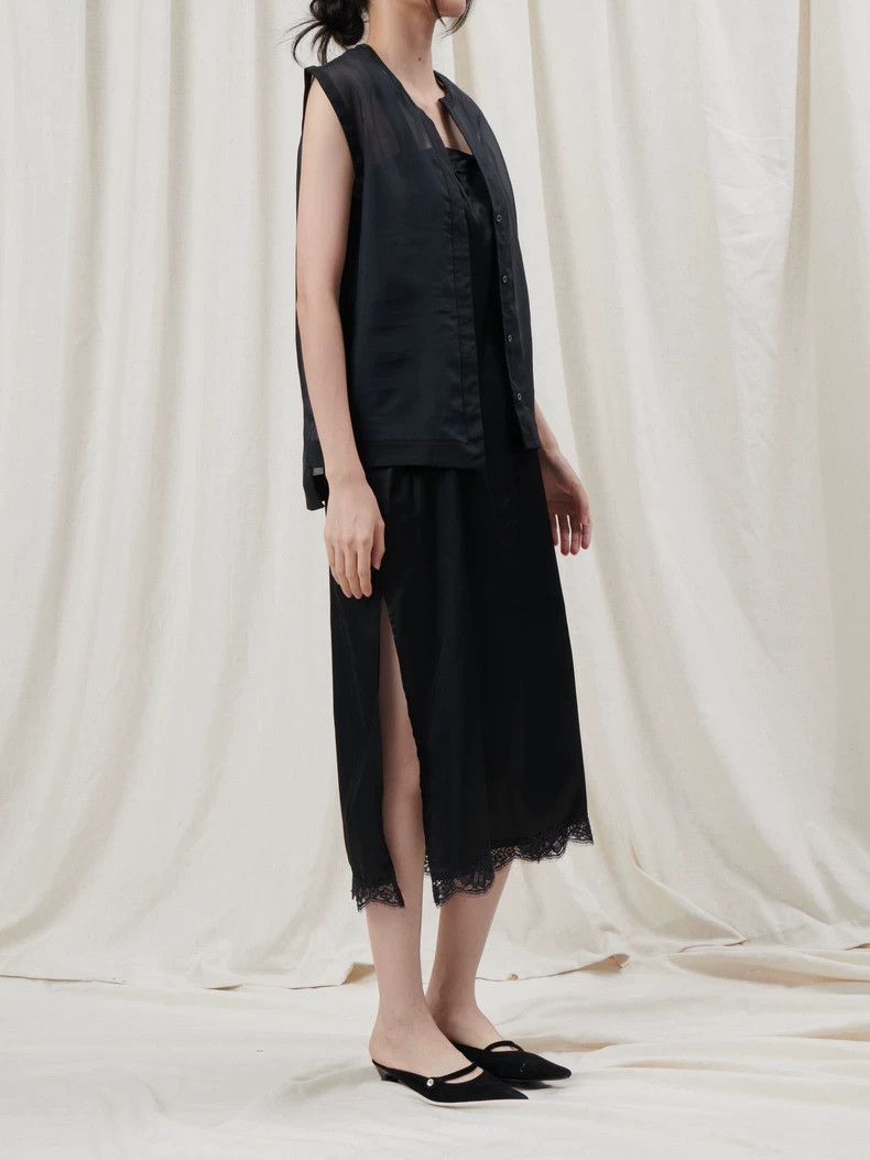 Helmut Lang HELMUT LANG sizeP Black silk crepe edged sleeveless vest Size M / US 6-8 / IT 42-44 - 5 Thumbnail