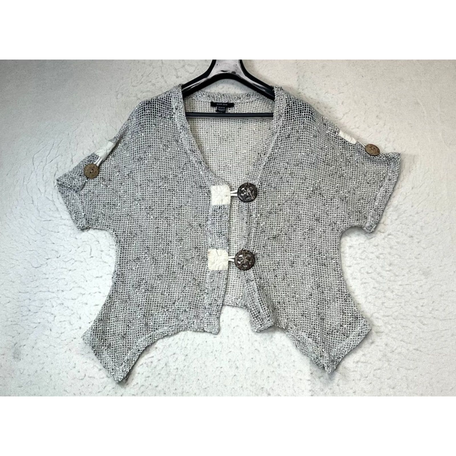 Vintage Kaktus Open Knit Cropped Cardigan Coconut Buttons Lagenlook Boho Y2K 90s Retro L Size L / US 10 / IT 46 - 2 Thumbnail