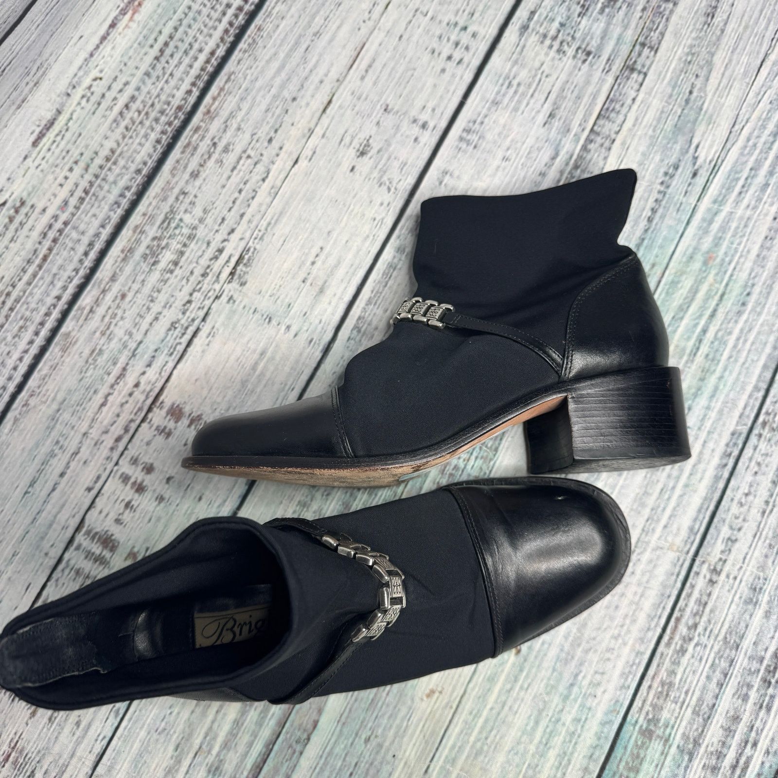 Brighton Brighton Black Leather & Fabric Ankle Boots Silver Buckle 6 Size US 6 / IT 36 - 3 Thumbnail