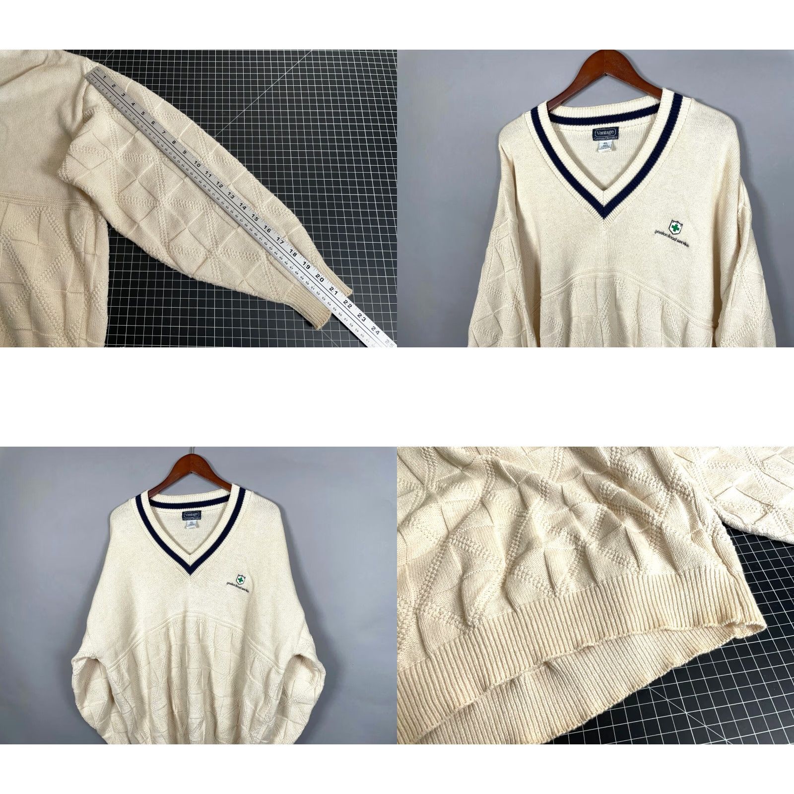 Vintage VINTAGE Vantage Cotton Sweater Men's XL V-Neck Knit Pullover Casual Autumn Winter Ivory Embroidered 90s Size US XL / EU 56 / 4 - 8 Thumbnail