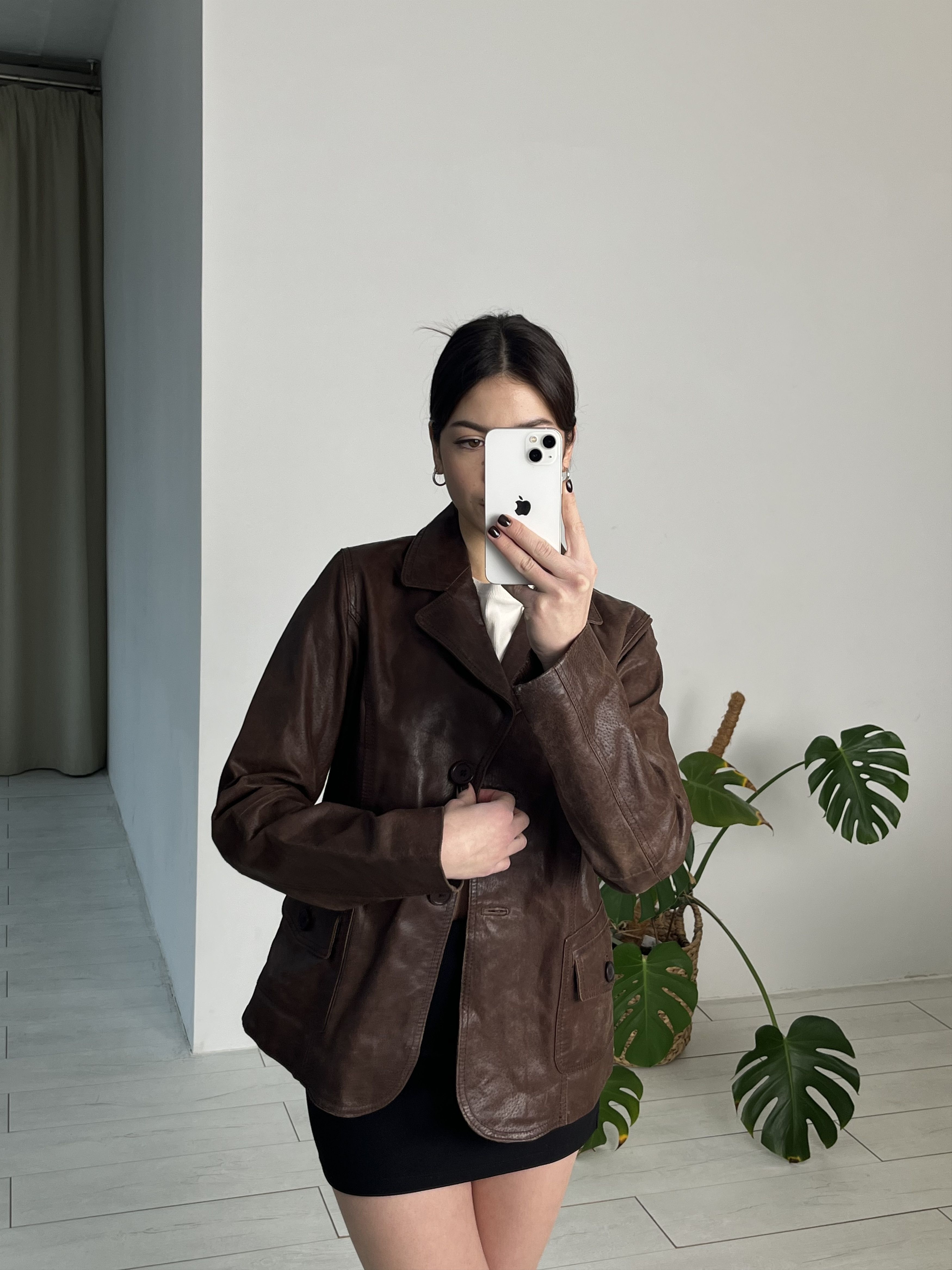 90s vintage retro biker real leather brown blazer jacket