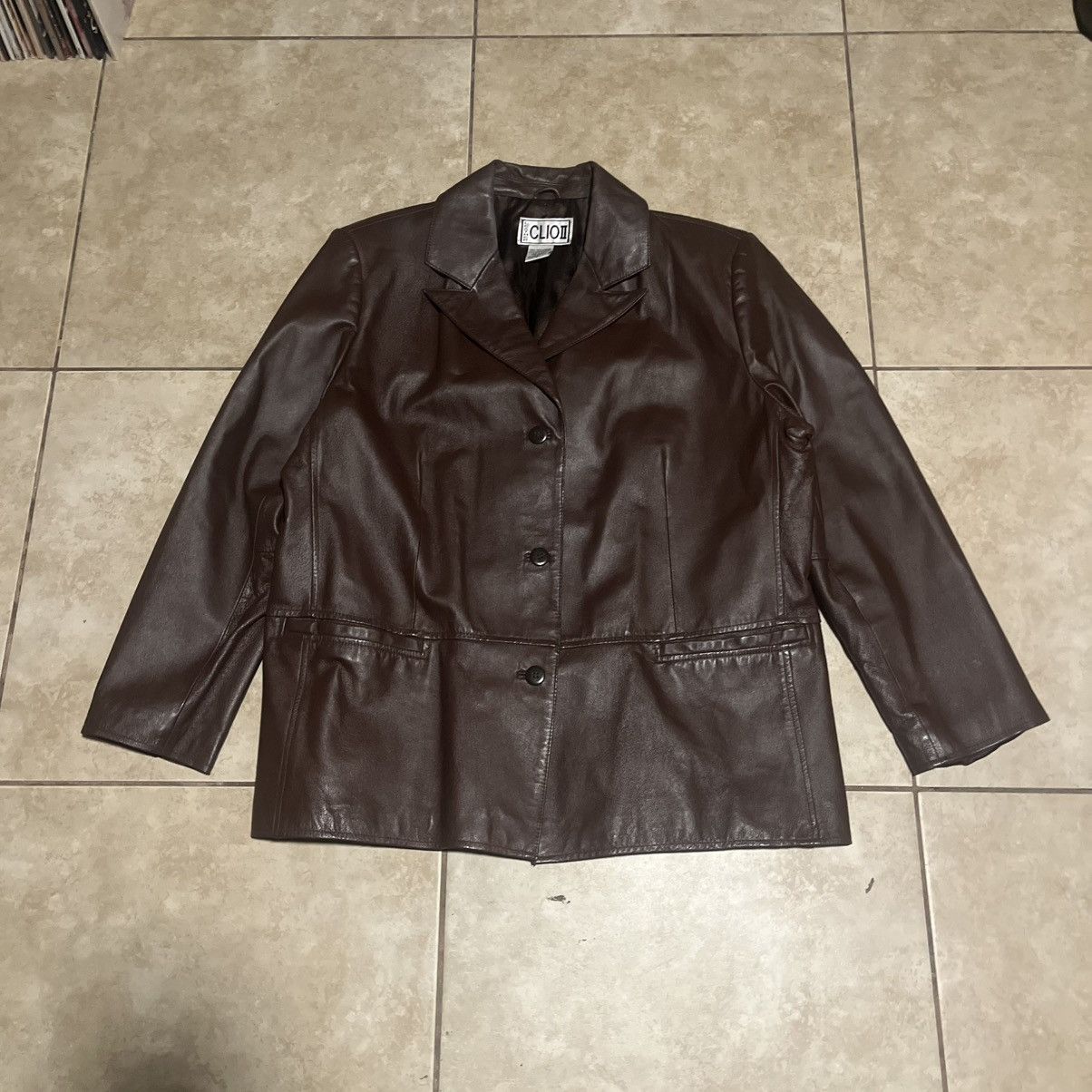Vintage Clio II Brown Leather Blazer Jacket Size XXL / US 16-18 / IT 52-54 - 1 Thumbnail