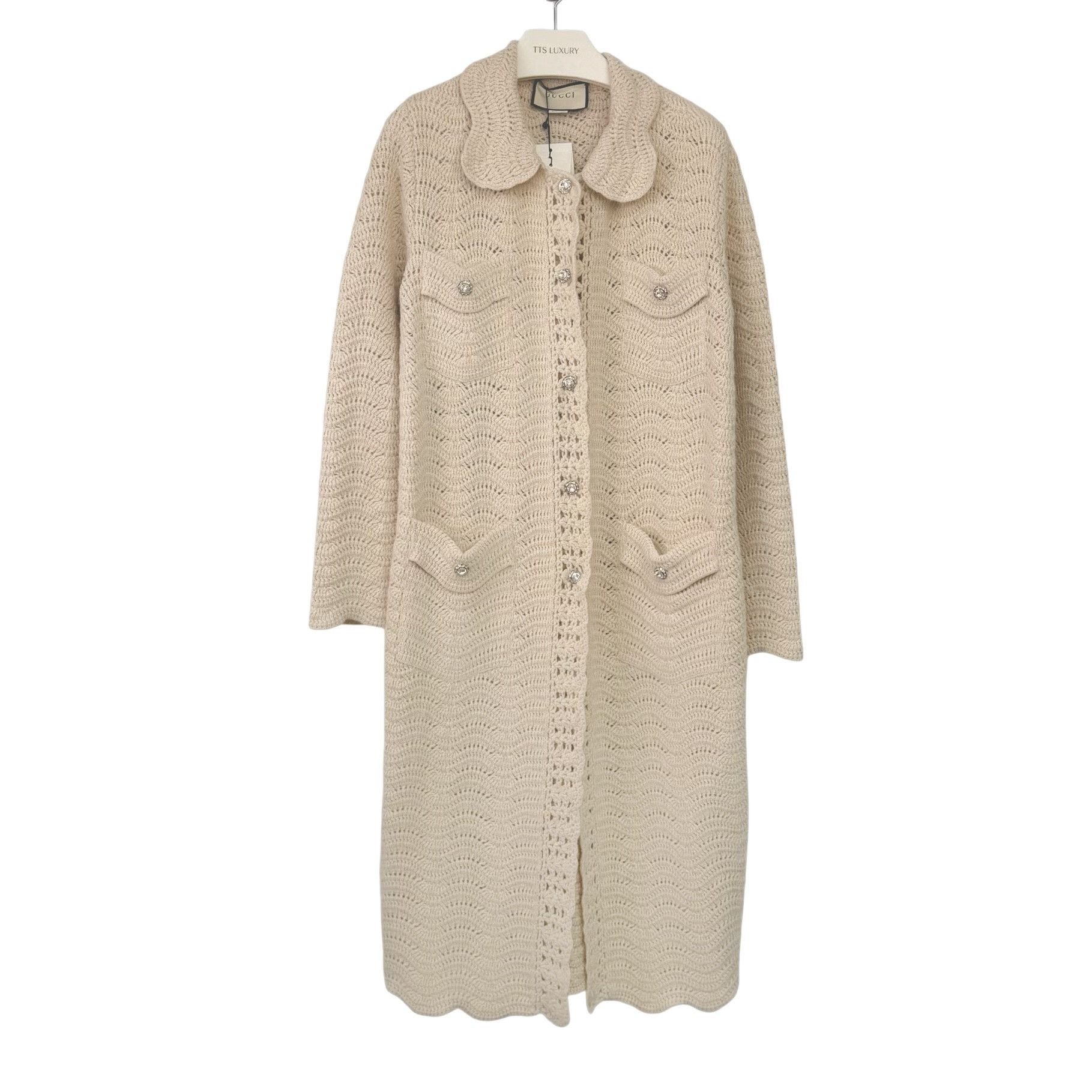 Gucci Wool Wave Pattern Cardigan Size S in Beige, Women's