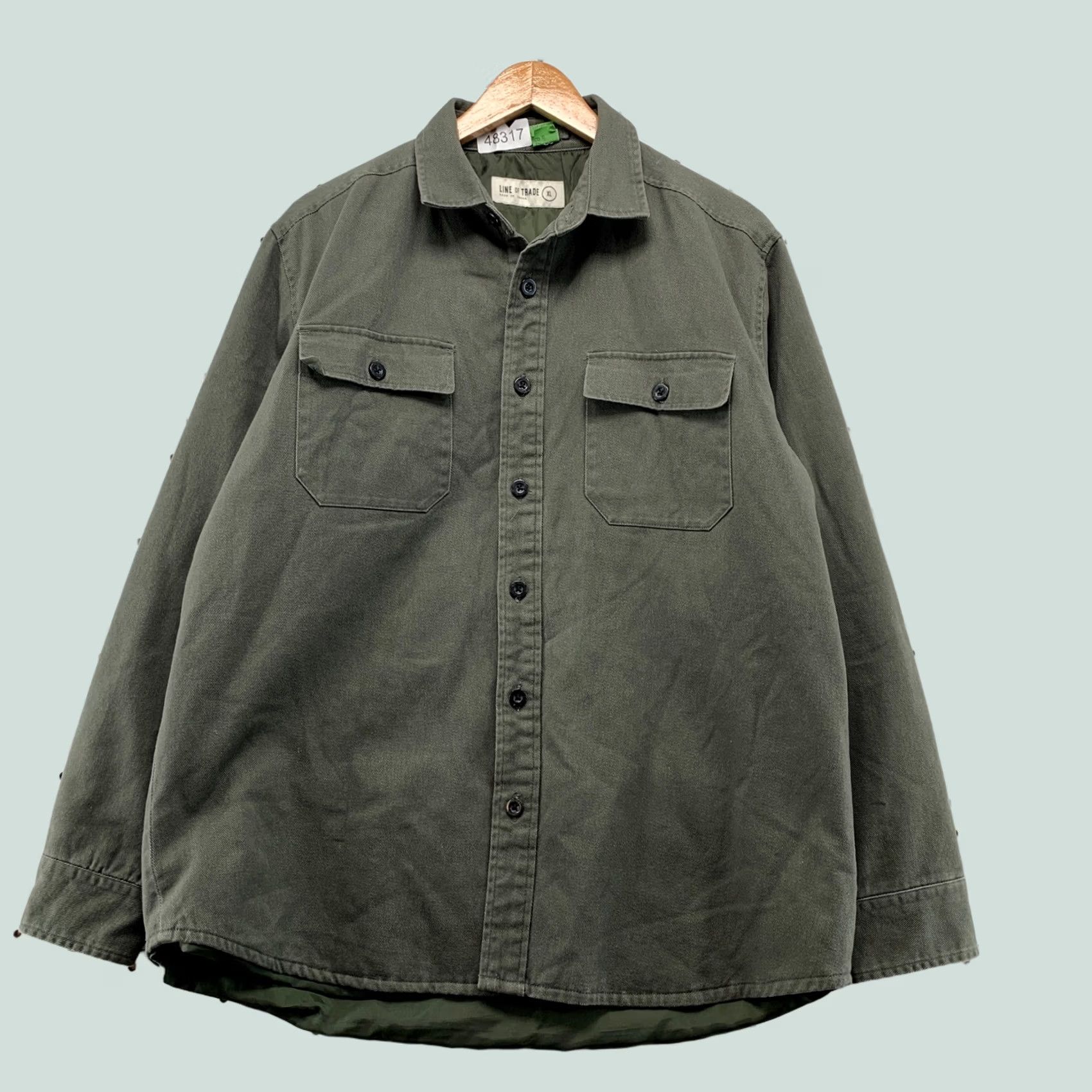 Olive Line of Trade Button Shirt Jacket Mens XL Olive Green Lined Twill Jacket Size US XL / EU 56 / 4 - 1 Thumbnail