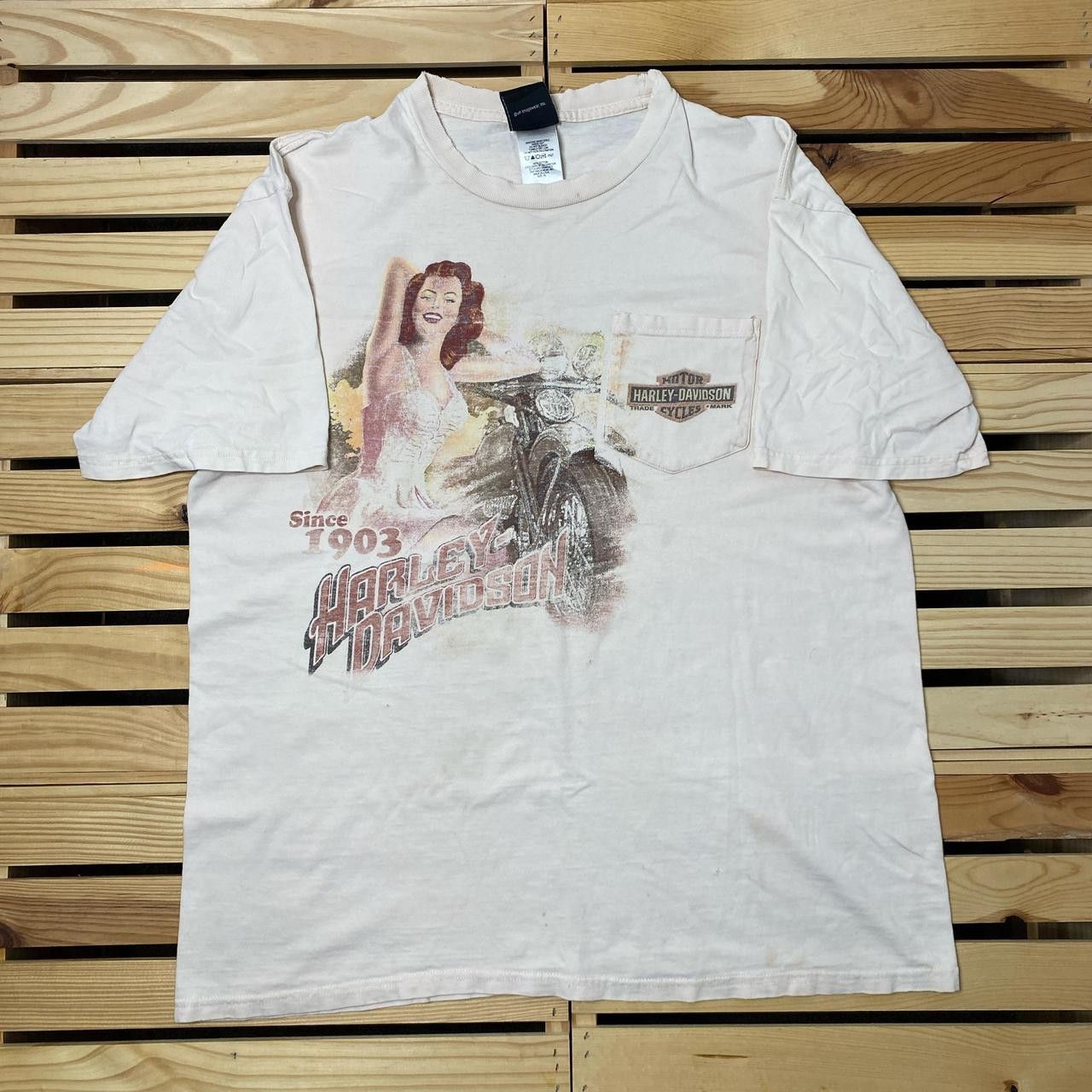 Harley Davidson Harley Davidson KT 2008 Beige Thrashed Biker Tee Size XL Size US XL / EU 56 / 4 - 1 Thumbnail