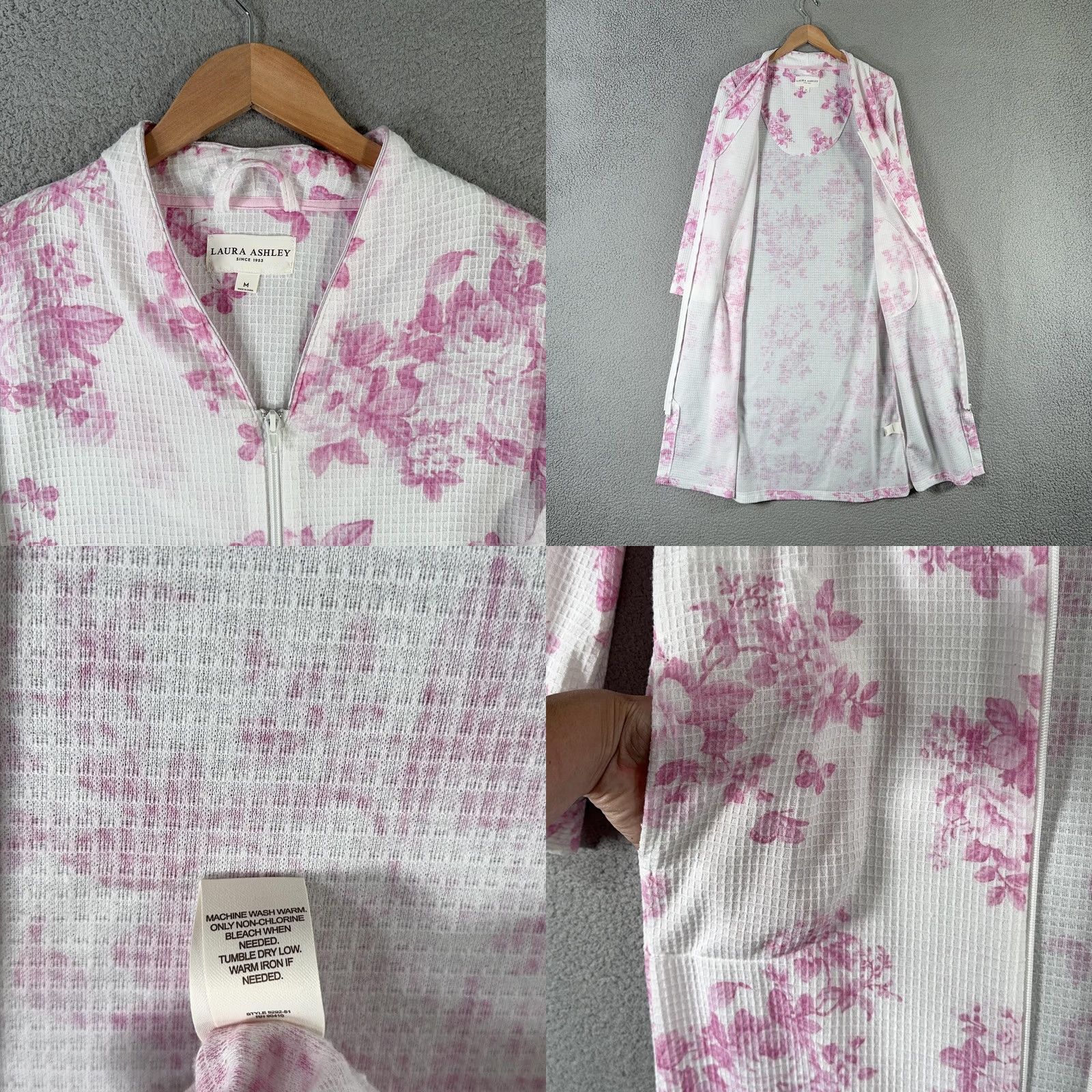 Laura Ashley Laura Ashley Robe Women's Medium Floral Zip Long Sleeve Pockets Waffle Knit Pink Sleeper Kimono Style Vintage: No Size M / US 6-8 / IT 42-44 - 9 Thumbnail