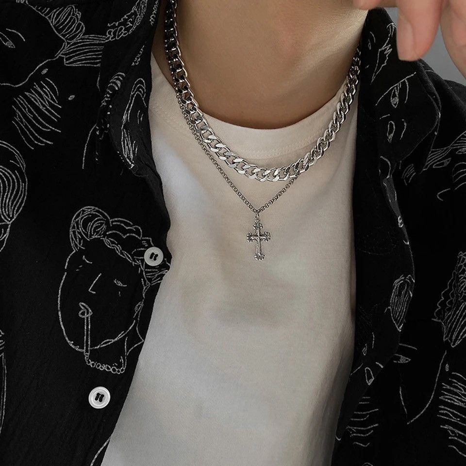Jewelry Double Layer Chain Cross Necklace Size ONE SIZE - 5 Thumbnail