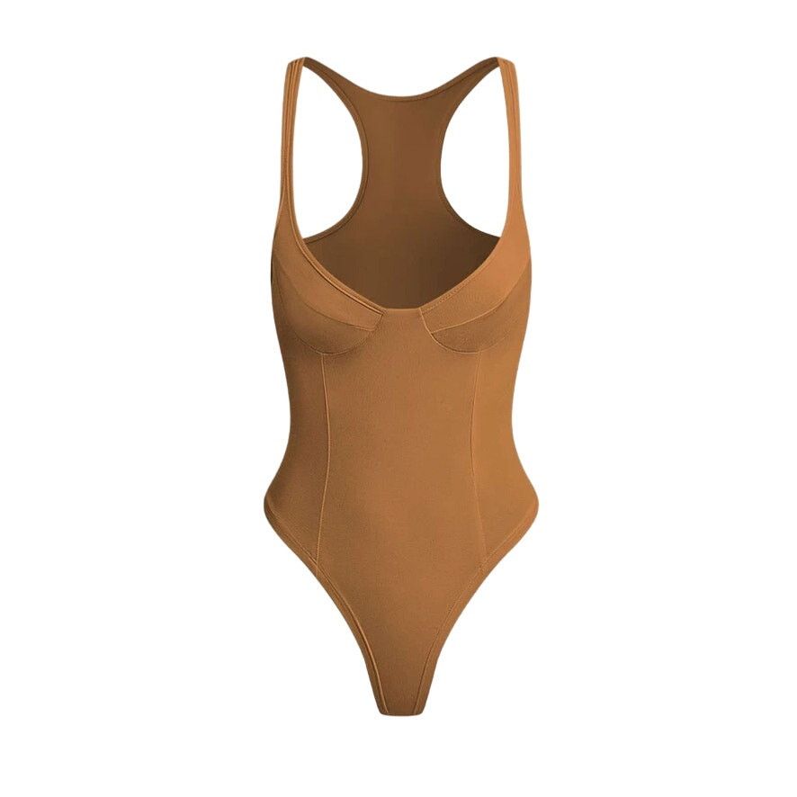 Other Micas Medium Brown Sleeveless Deep-V Neck Bustier Bodysuit | Grailed